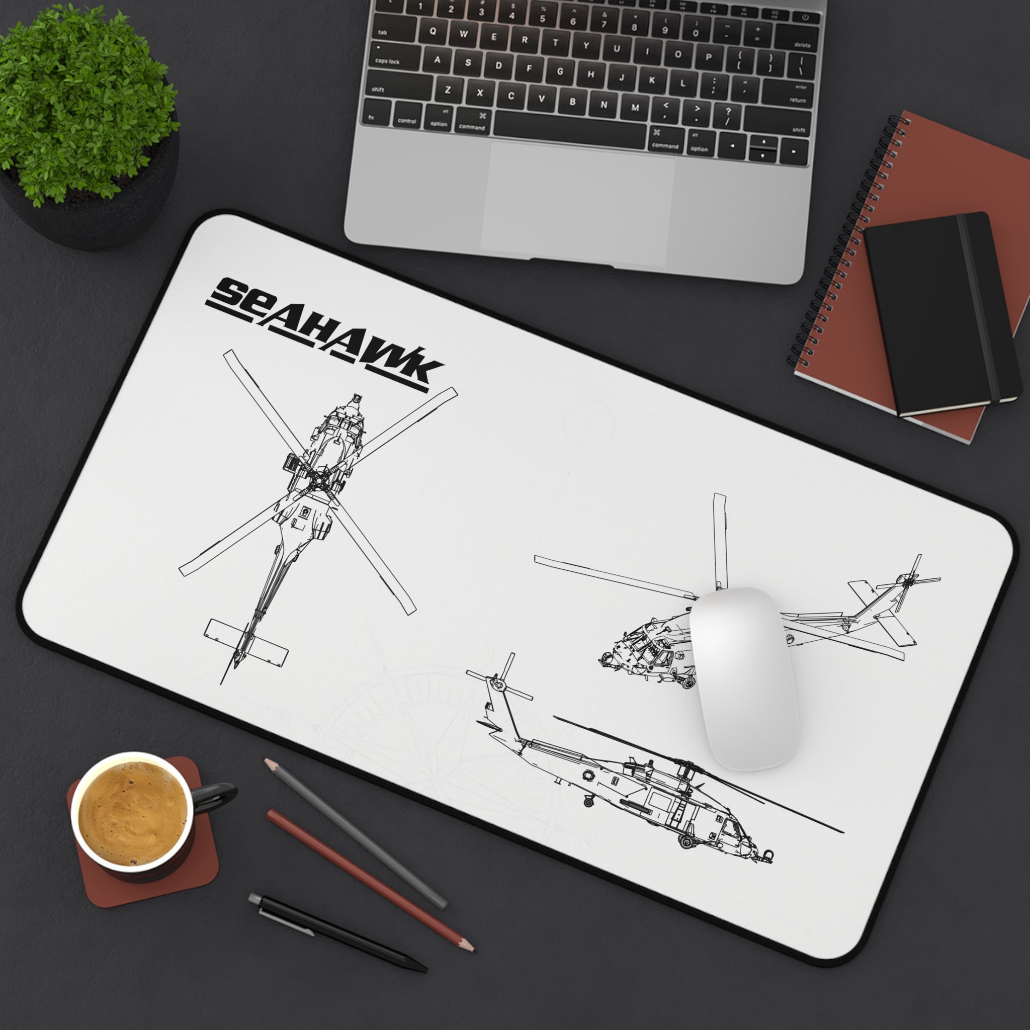Seahawk Helicopter White Blueprint Mouse Pad / Desk Mat