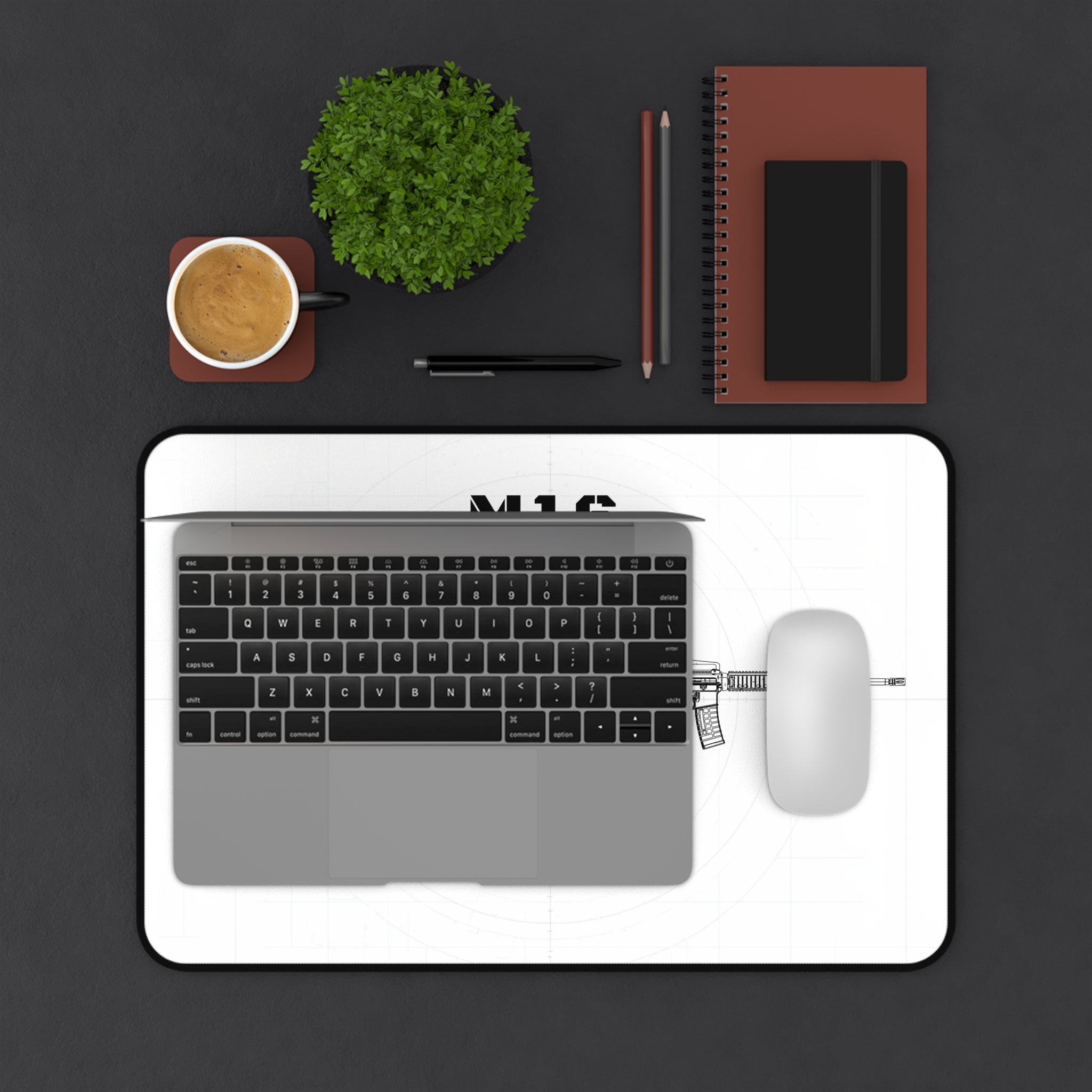 M16 Rifle White Blueprint Mouse Pad / Desk Mat
