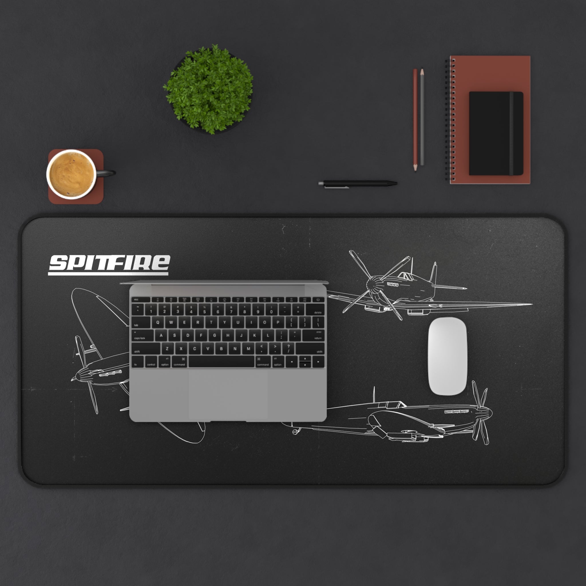 Spitfire Black Blueprint Mouse Pad / Desk Mat