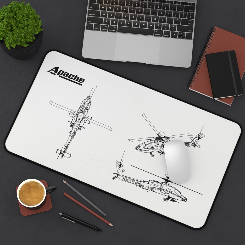 Apache Helicopter White Blueprint Mouse Pad / Desk Mat