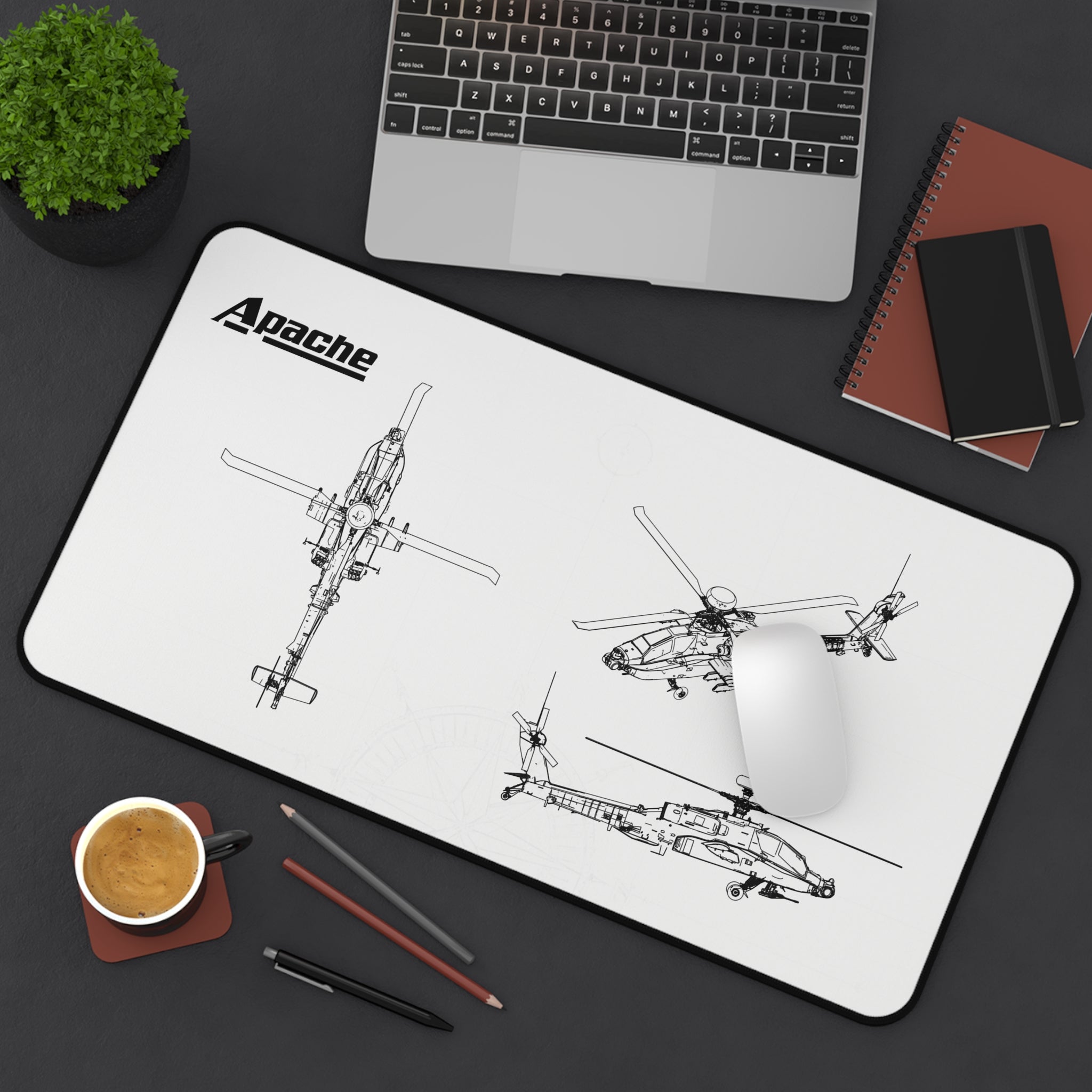 Apache Helicopter White Blueprint Mouse Pad / Desk Mat
