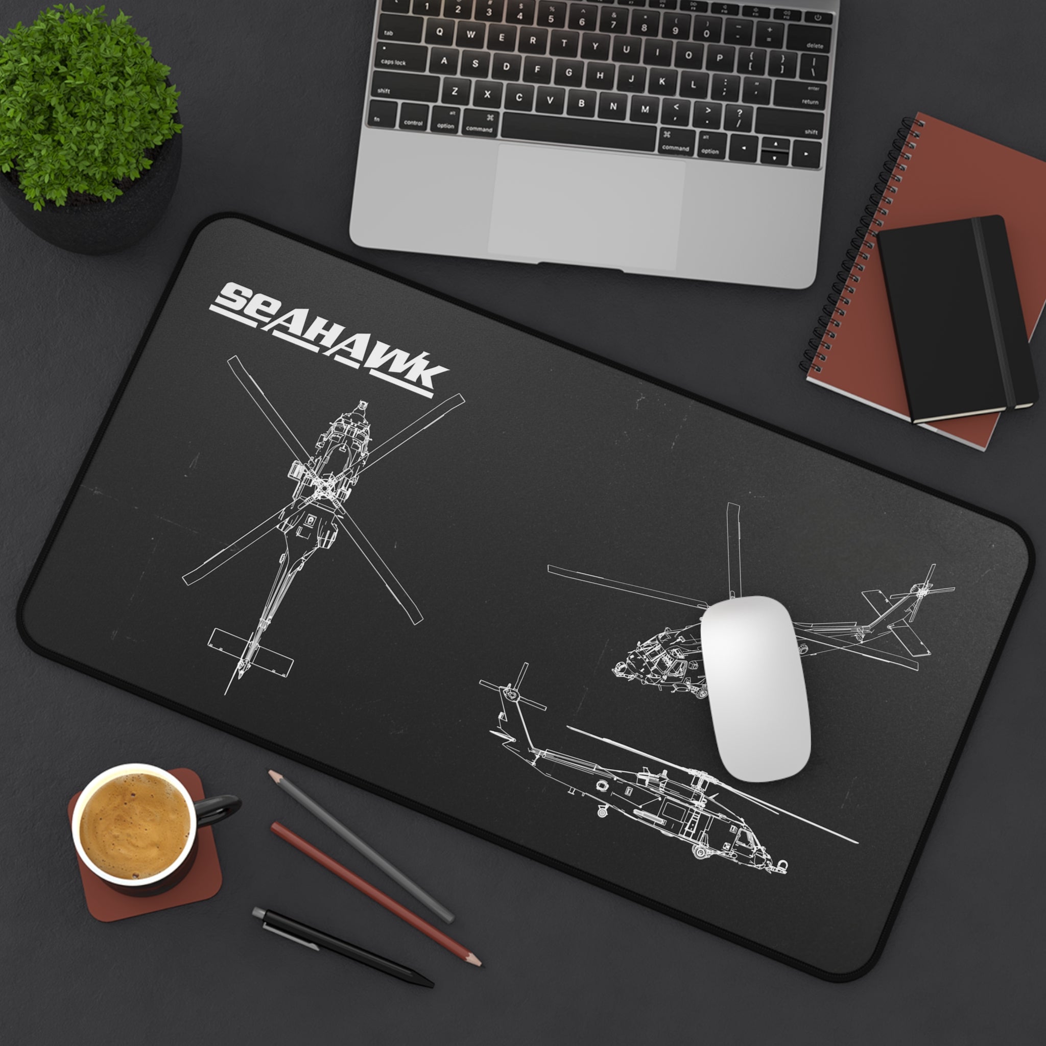 Seahawk Helicopter Black Blueprint Mouse Pad / Desk Mat