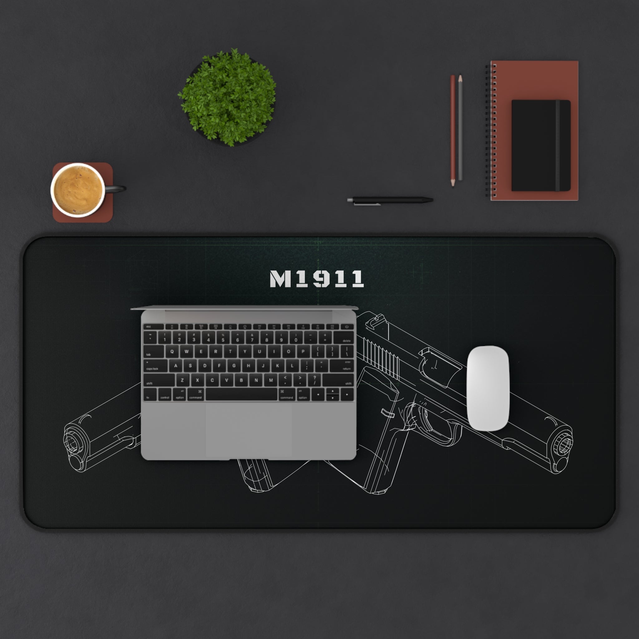M1911 Pistol Black Blueprint Mouse Pad / Desk Mat