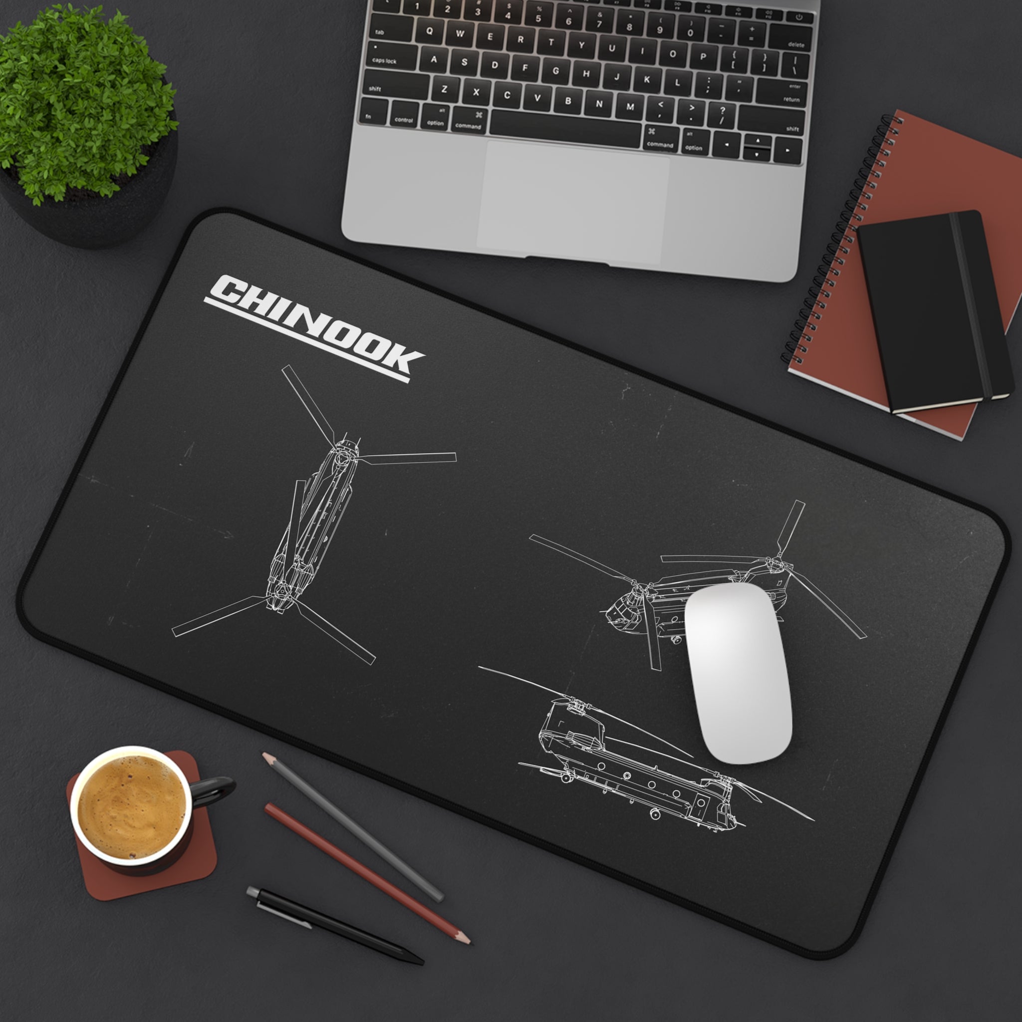 Chinook Helicopter Black Blueprint Mouse Pad / Desk Mat