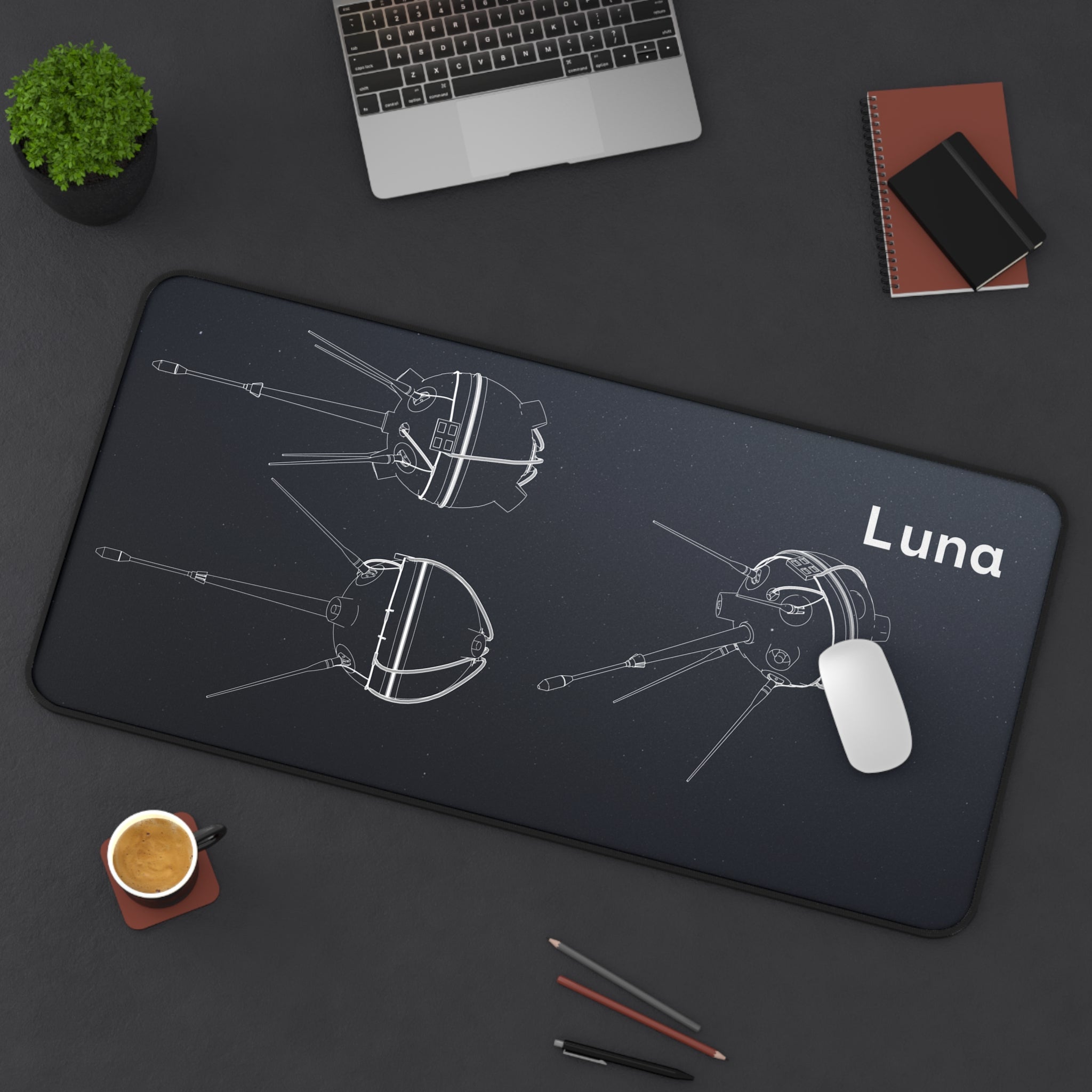 Luna Space Probe Black Blueprint Mouse Pad