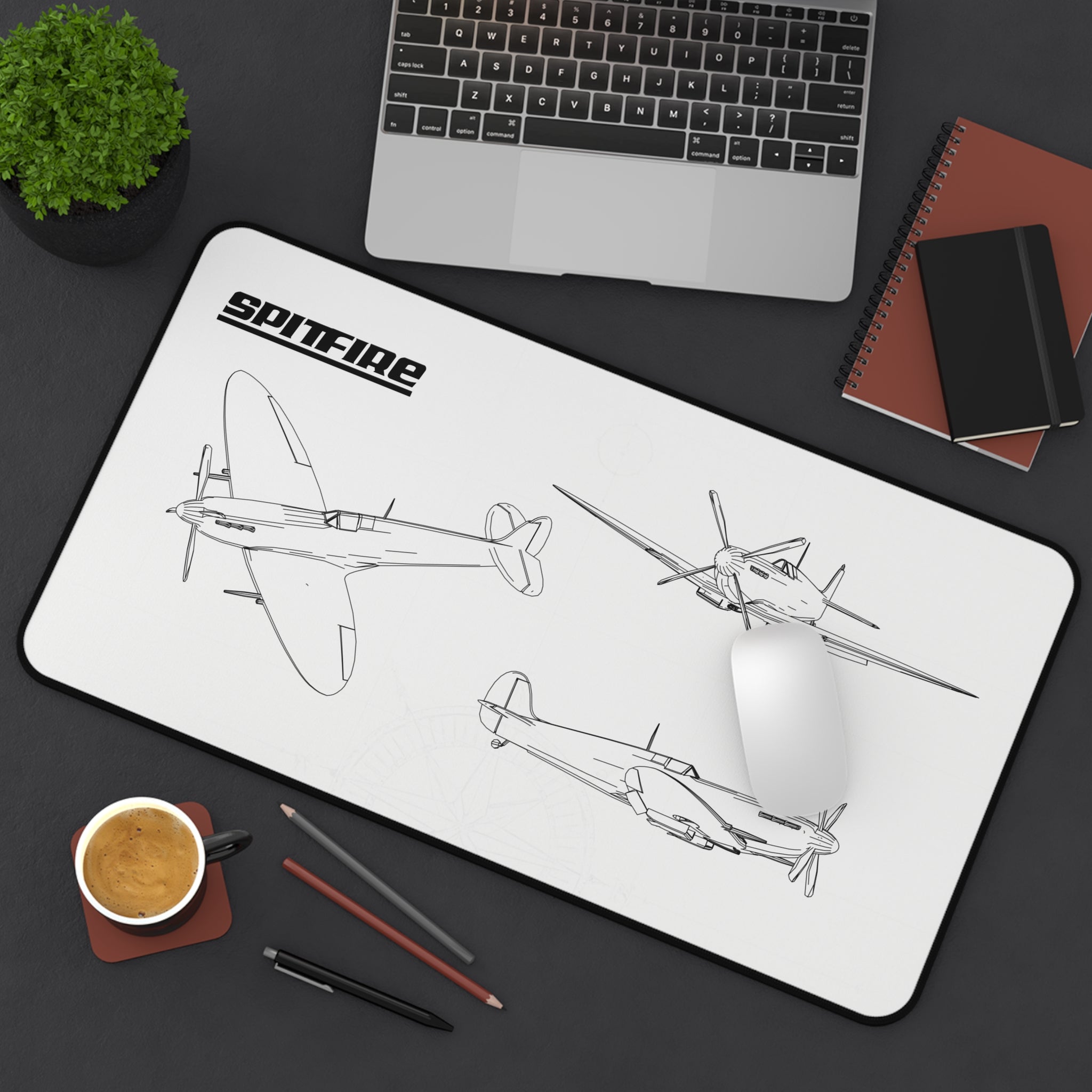Spitfire White Blueprint Mouse Pad / Desk Mat