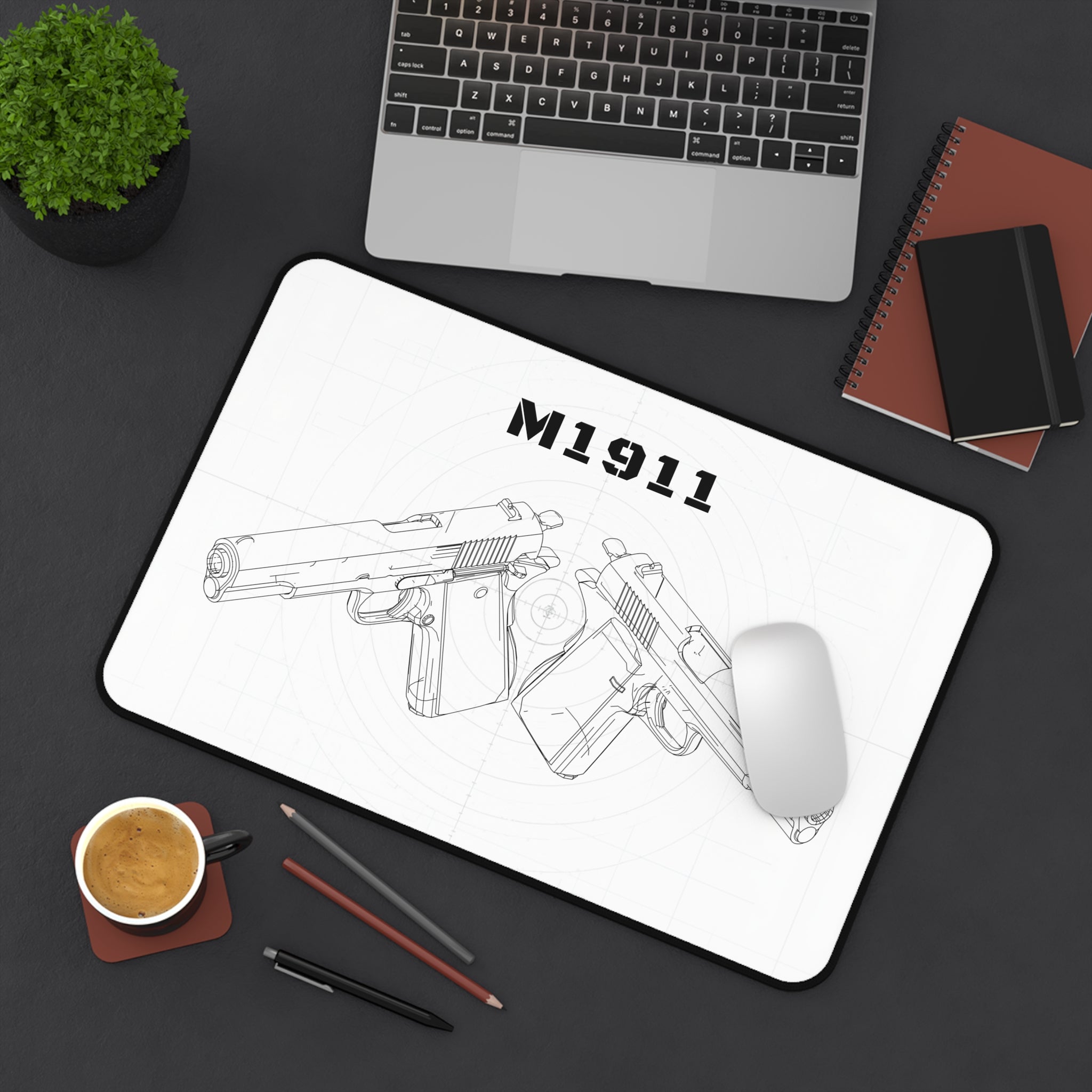 M1911 Pistol White Blueprint Mouse Pad / Desk Mat