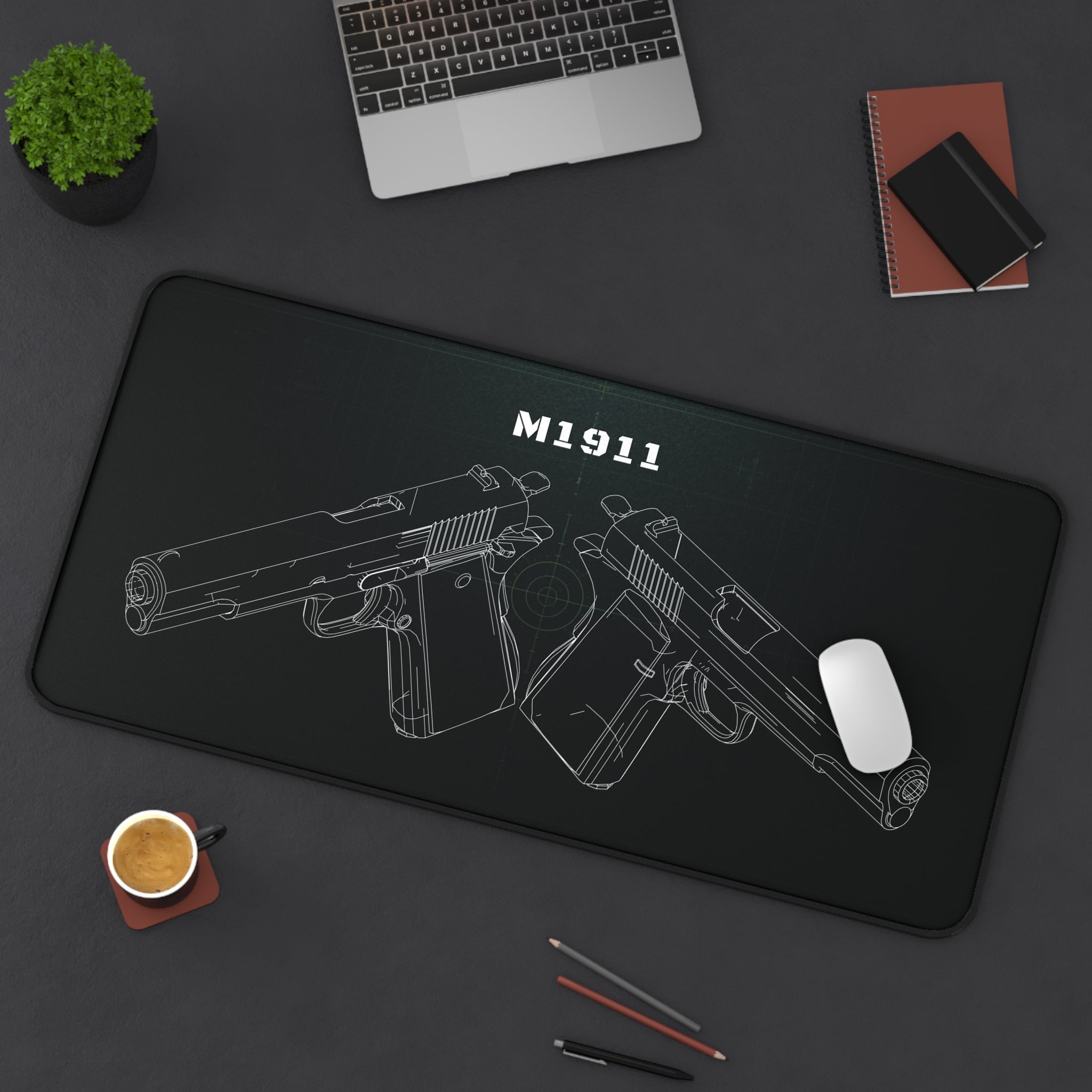 M1911 Pistol Black Blueprint Mouse Pad / Desk Mat