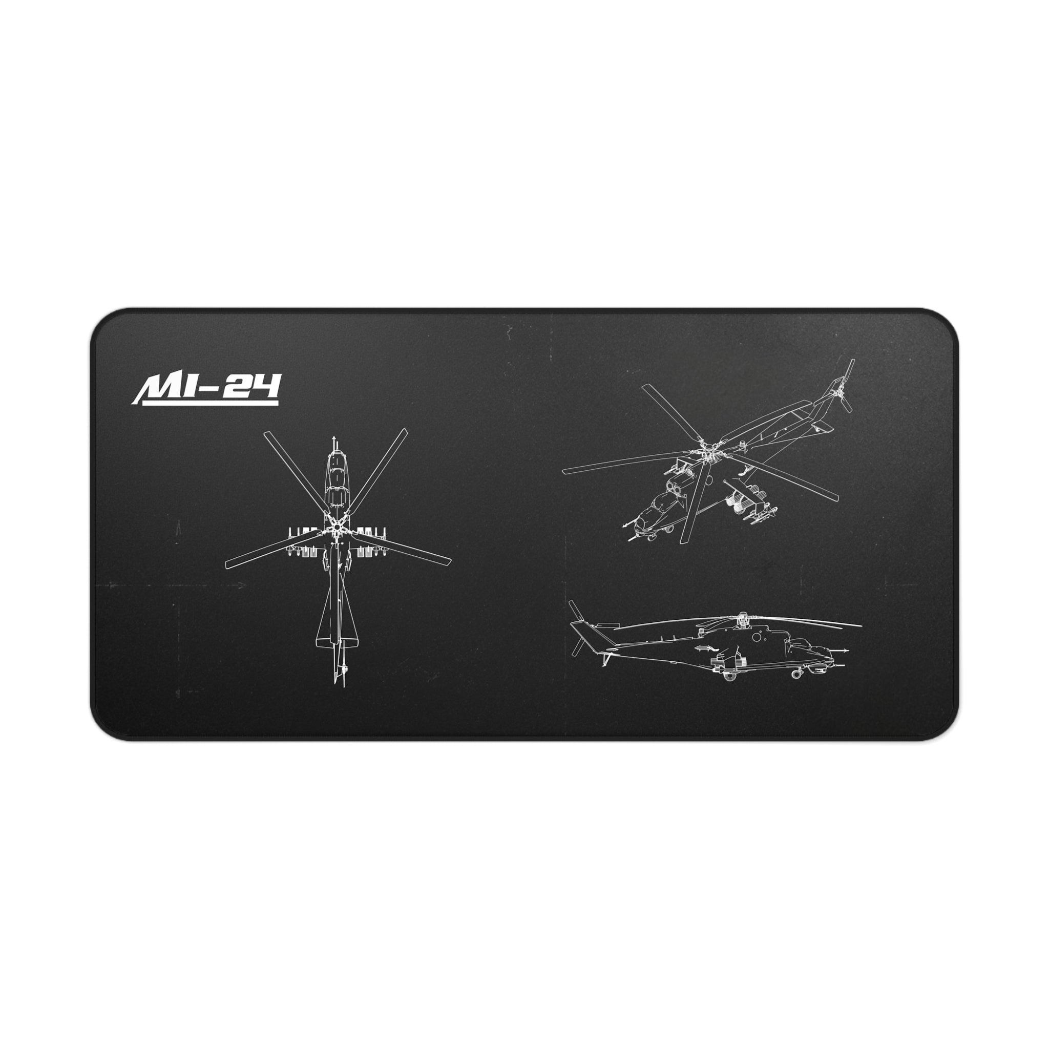 MI-24 Helicopter Black Blueprint Mouse Pad / Desk Mat