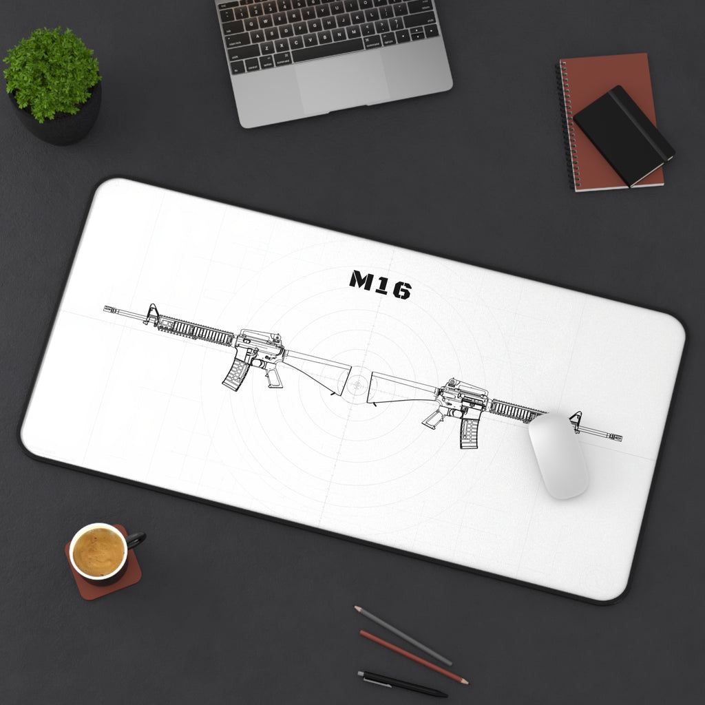 M16 Rifle White Blueprint Mouse Pad / Desk Mat