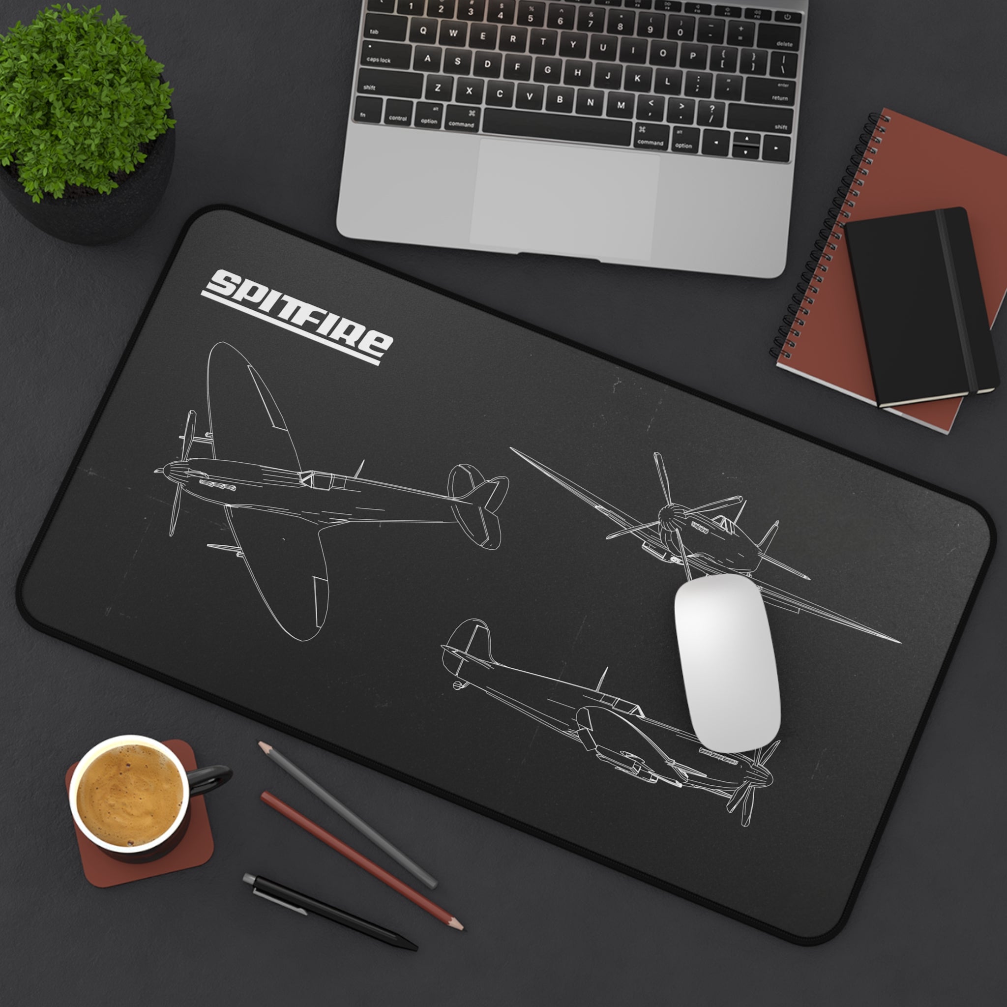 Spitfire Black Blueprint Mouse Pad / Desk Mat