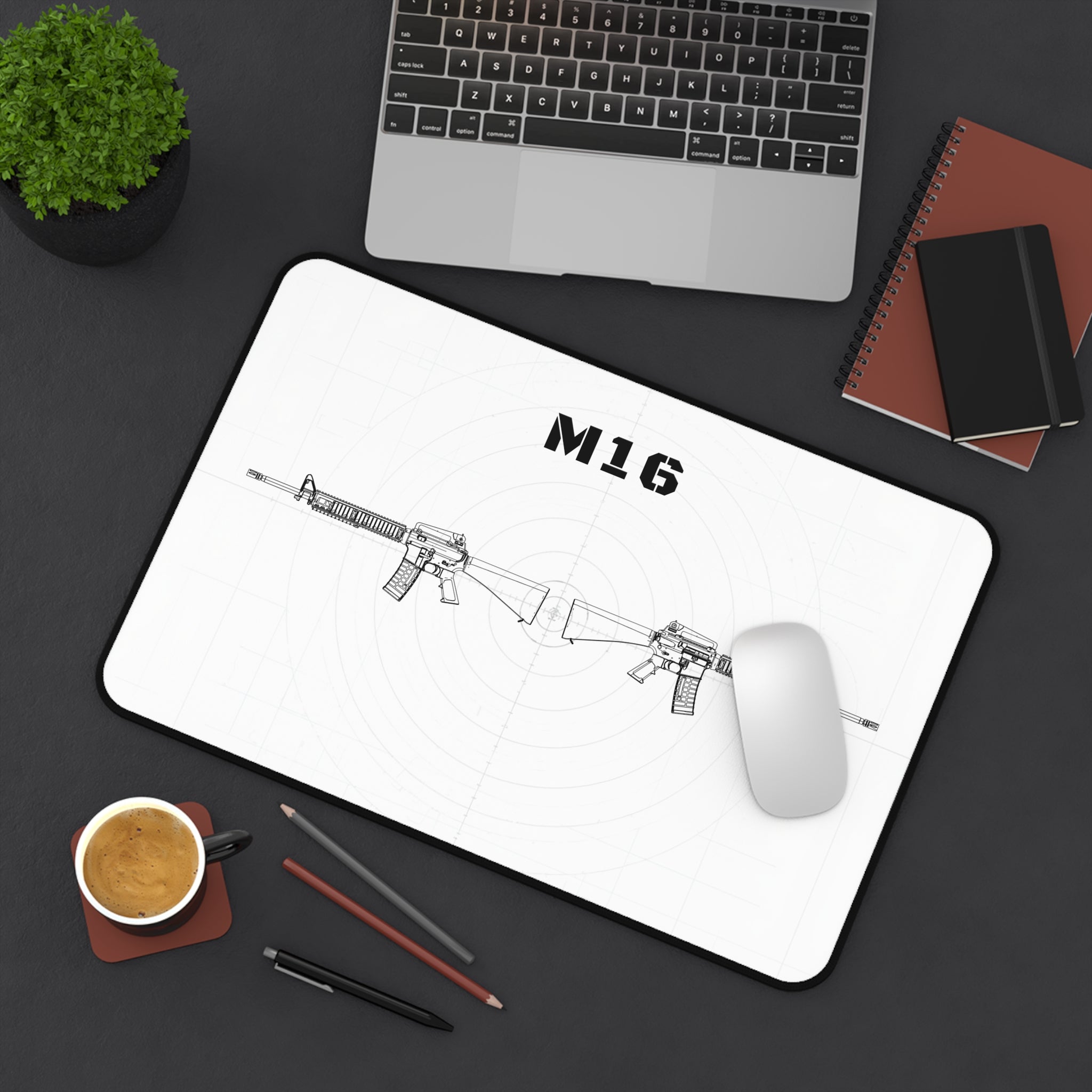 M16 Rifle White Blueprint Mouse Pad / Desk Mat