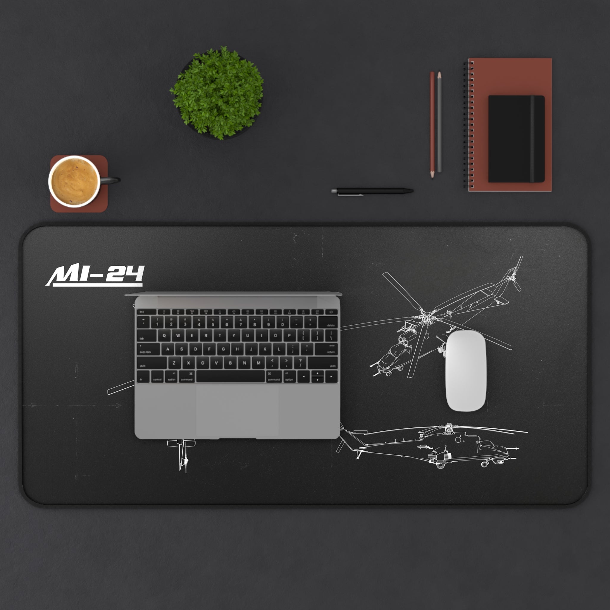 MI-24 Helicopter Black Blueprint Mouse Pad / Desk Mat