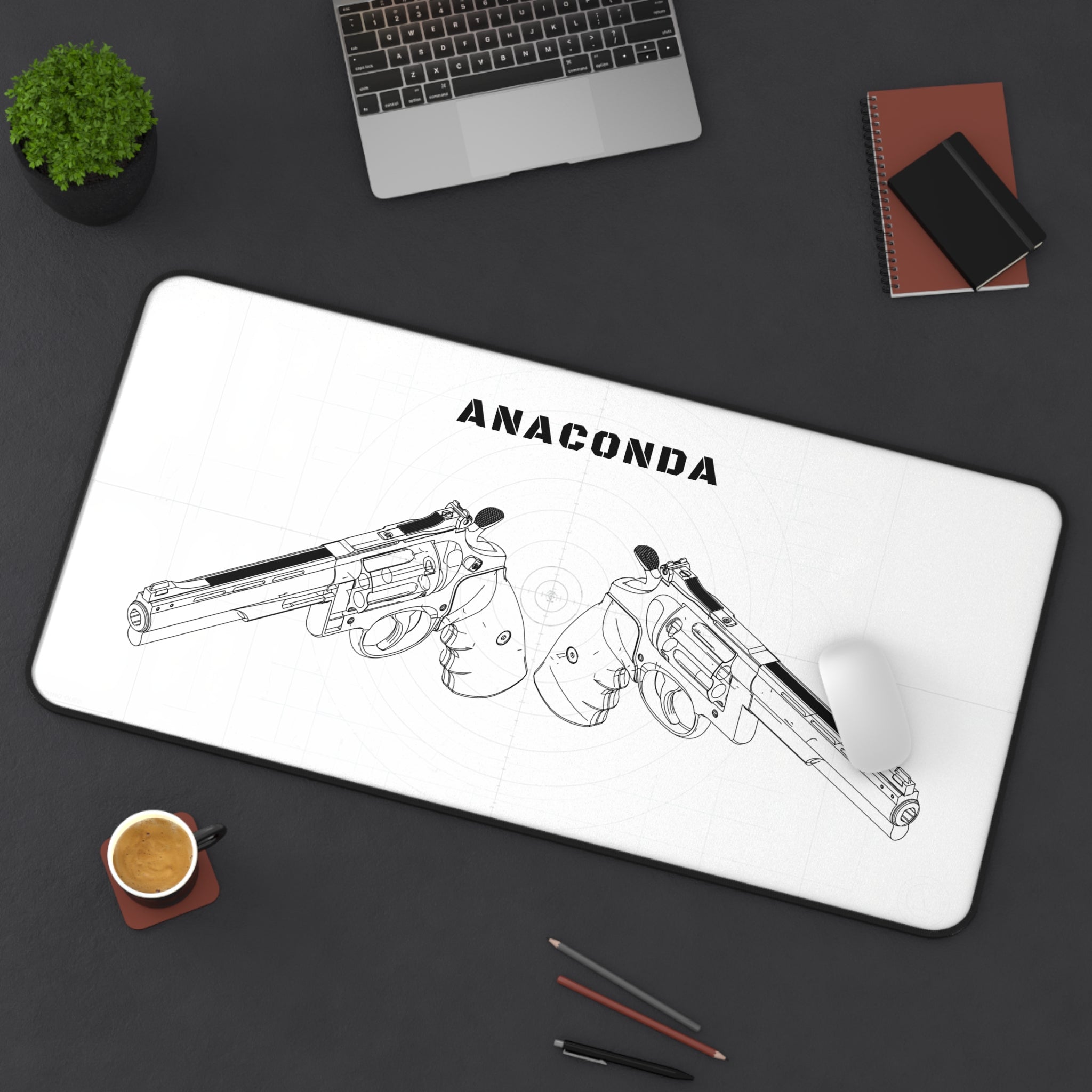 Anaconda Revolver White Blueprint Mouse Pad / Desk Mat
