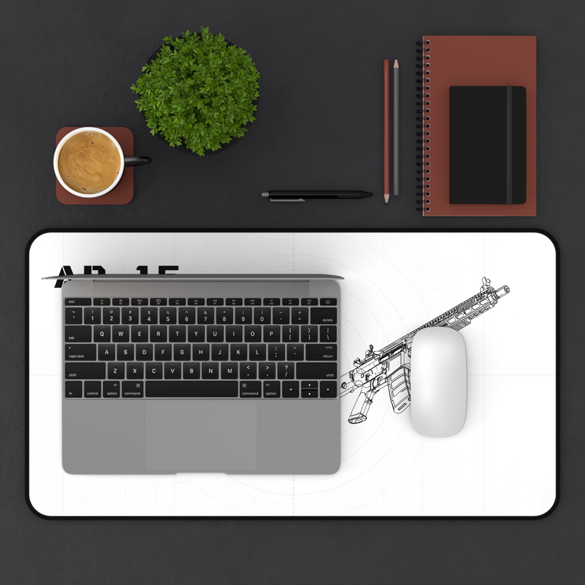 AR-15 Rifle White Blueprint Mouse Pad / Desk Mat