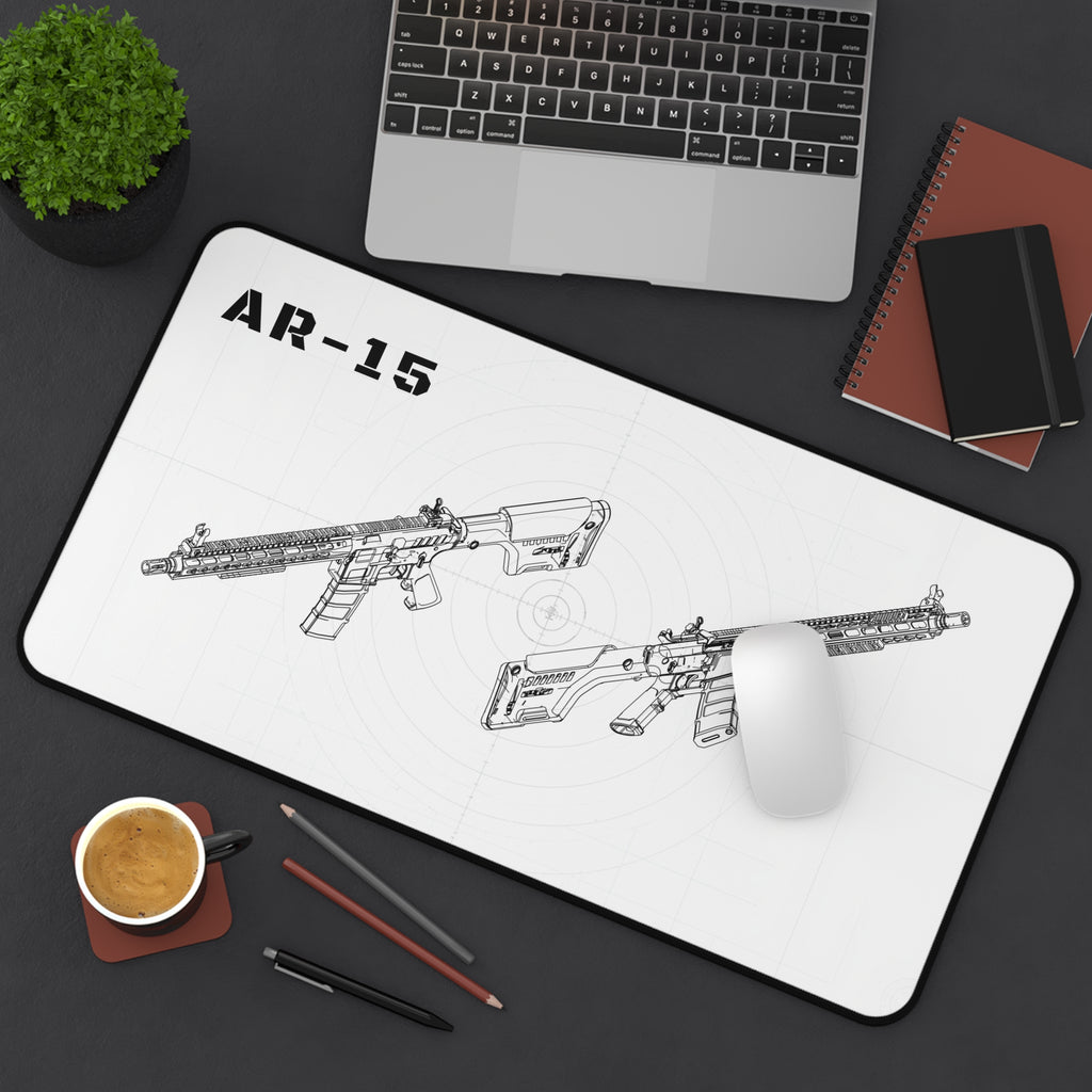 AR-15 Rifle White Blueprint Mouse Pad / Desk Mat