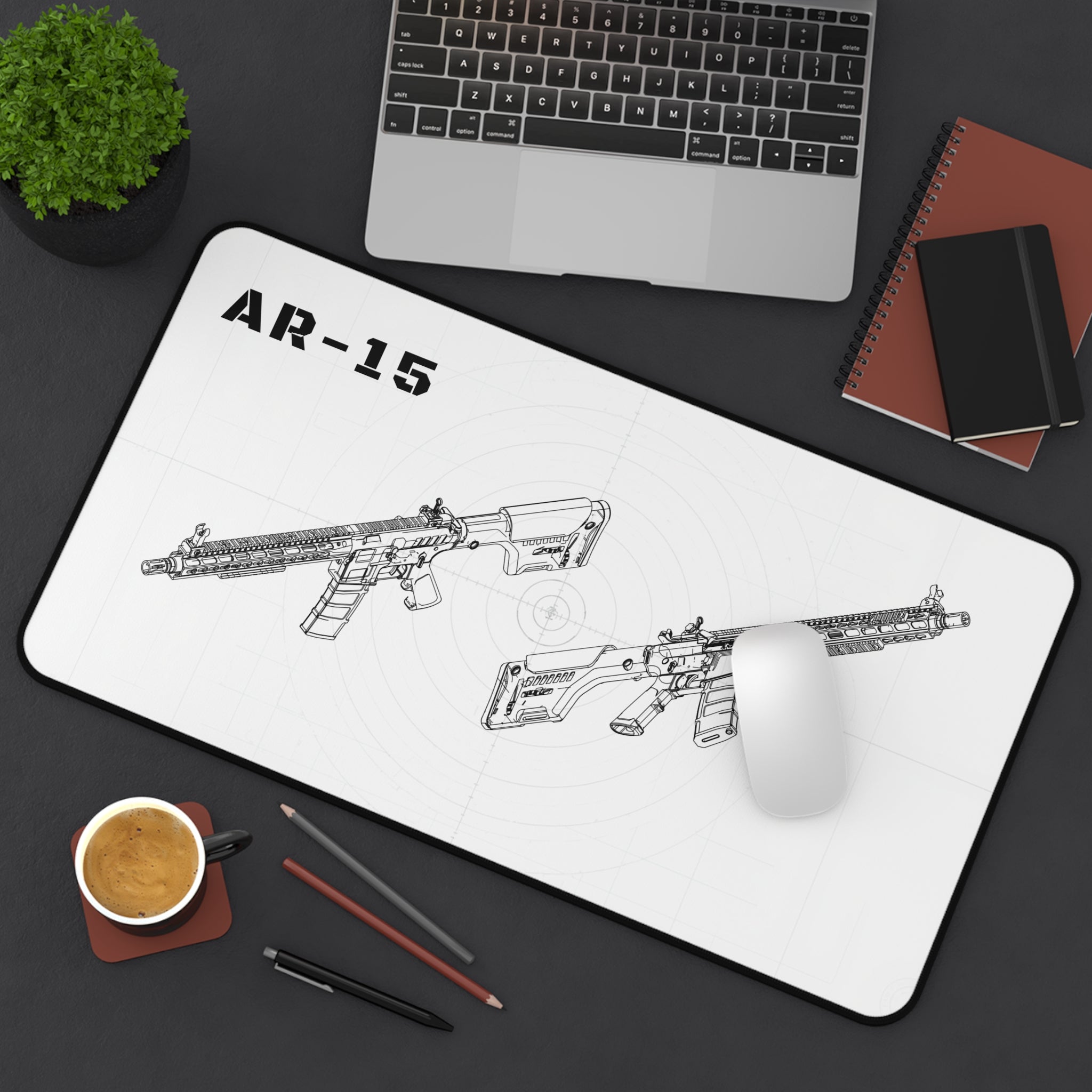 AR-15 Rifle White Blueprint Mouse Pad / Desk Mat
