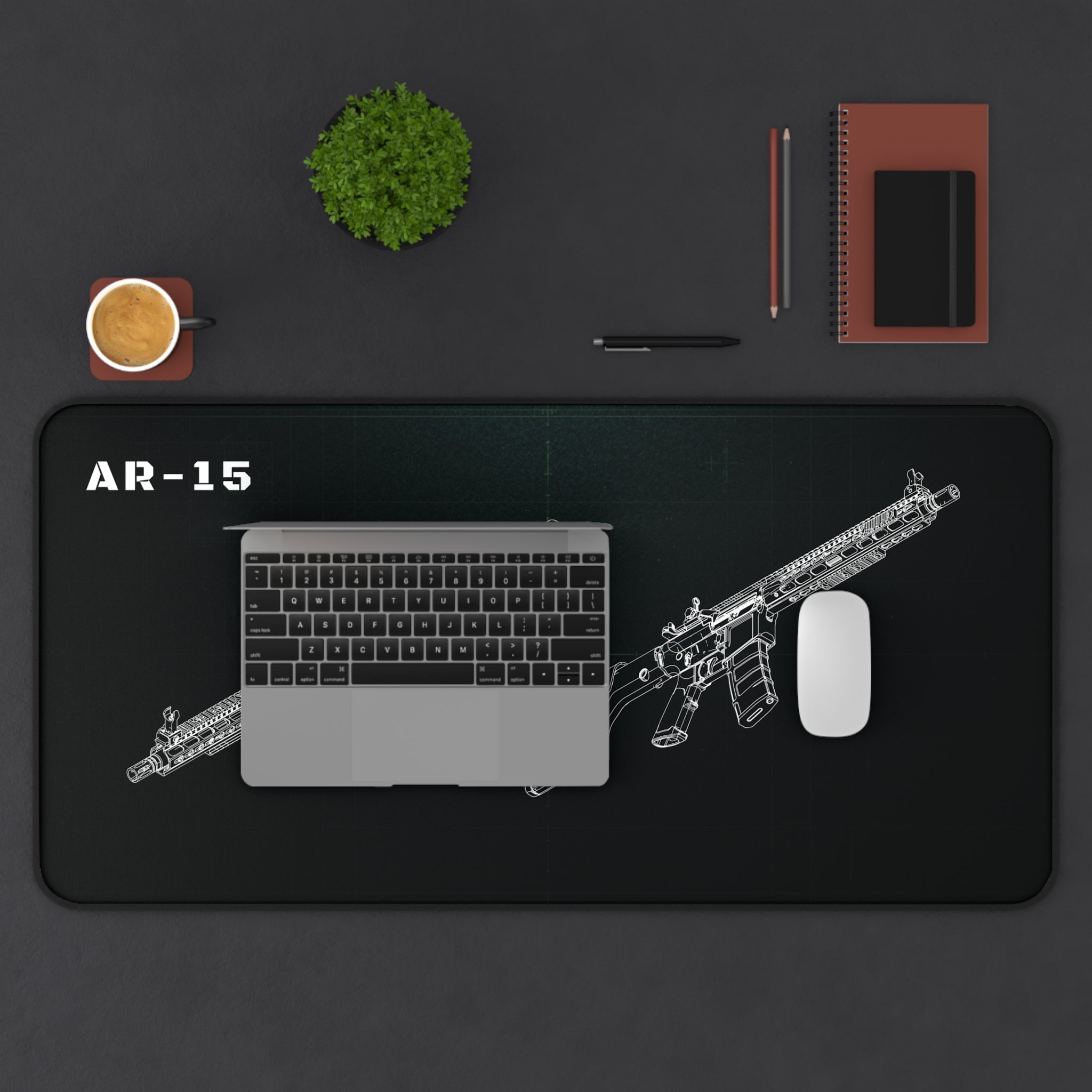 AR-15 Rifle Black Blueprint Mouse Pad / Desk Mat