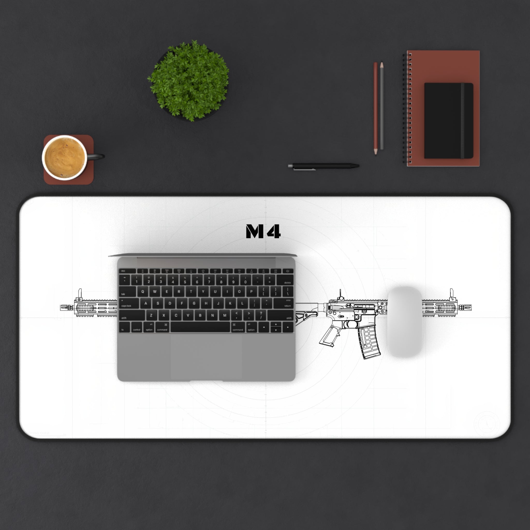 M4 Rifle White Mouse Pad / Desk Mat