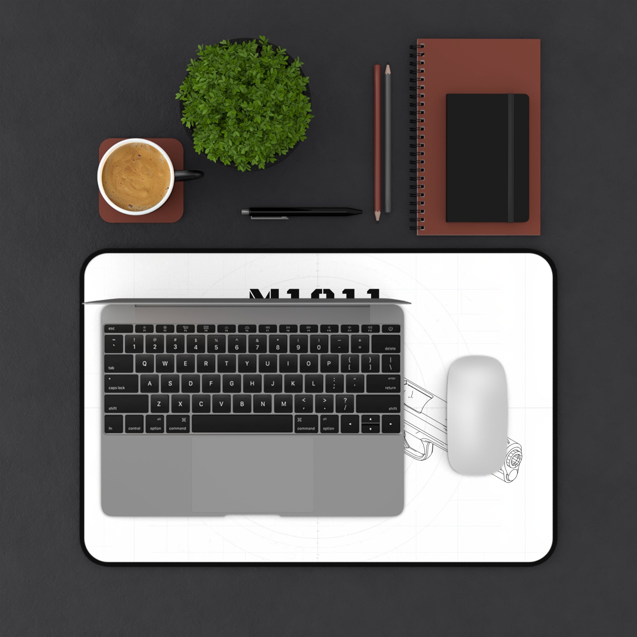 M1911 Pistol White Blueprint Mouse Pad / Desk Mat