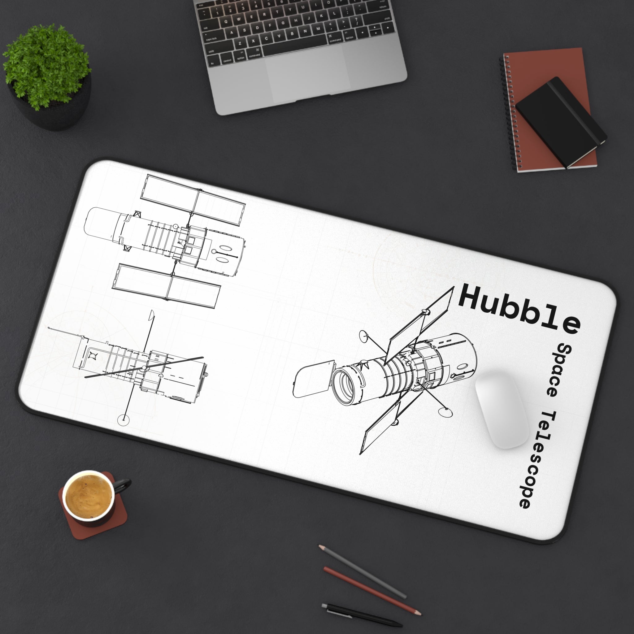 Hubble Space Telescope White Blueprint Mouse Pad