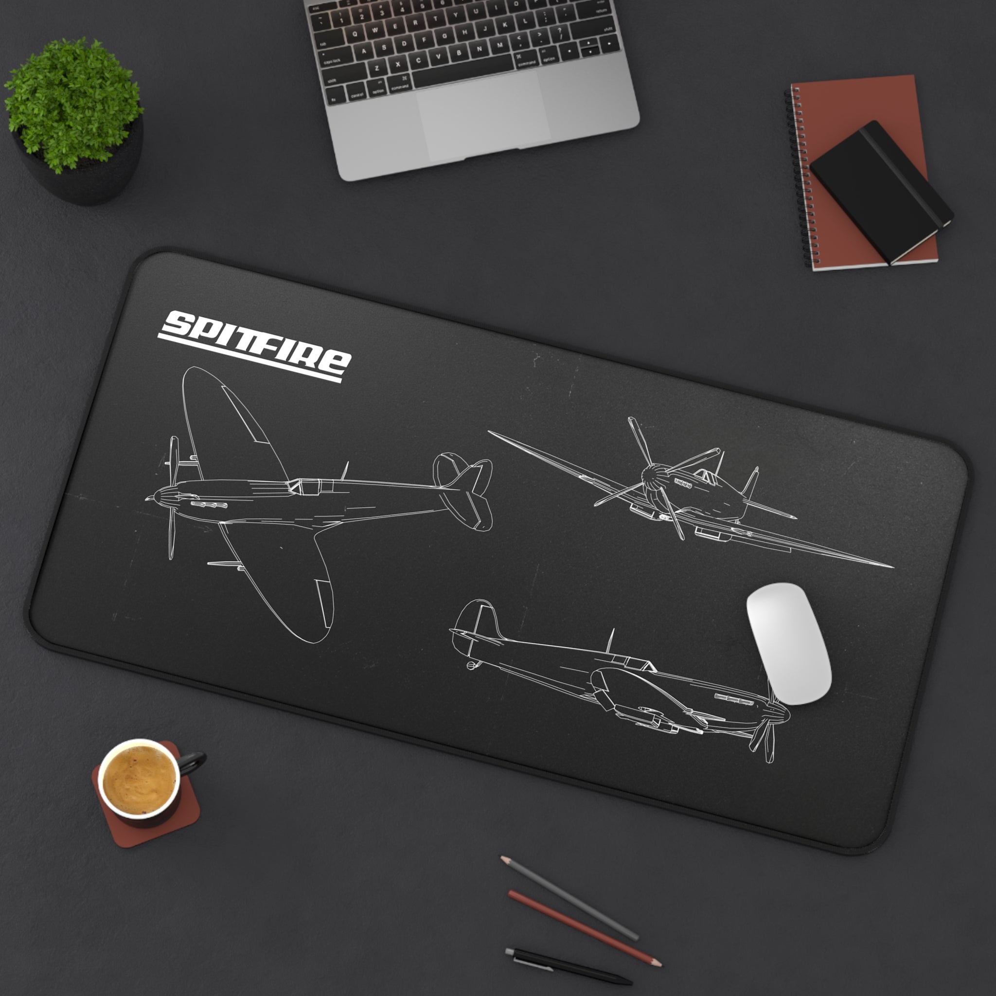Spitfire Black Blueprint Mouse Pad / Desk Mat