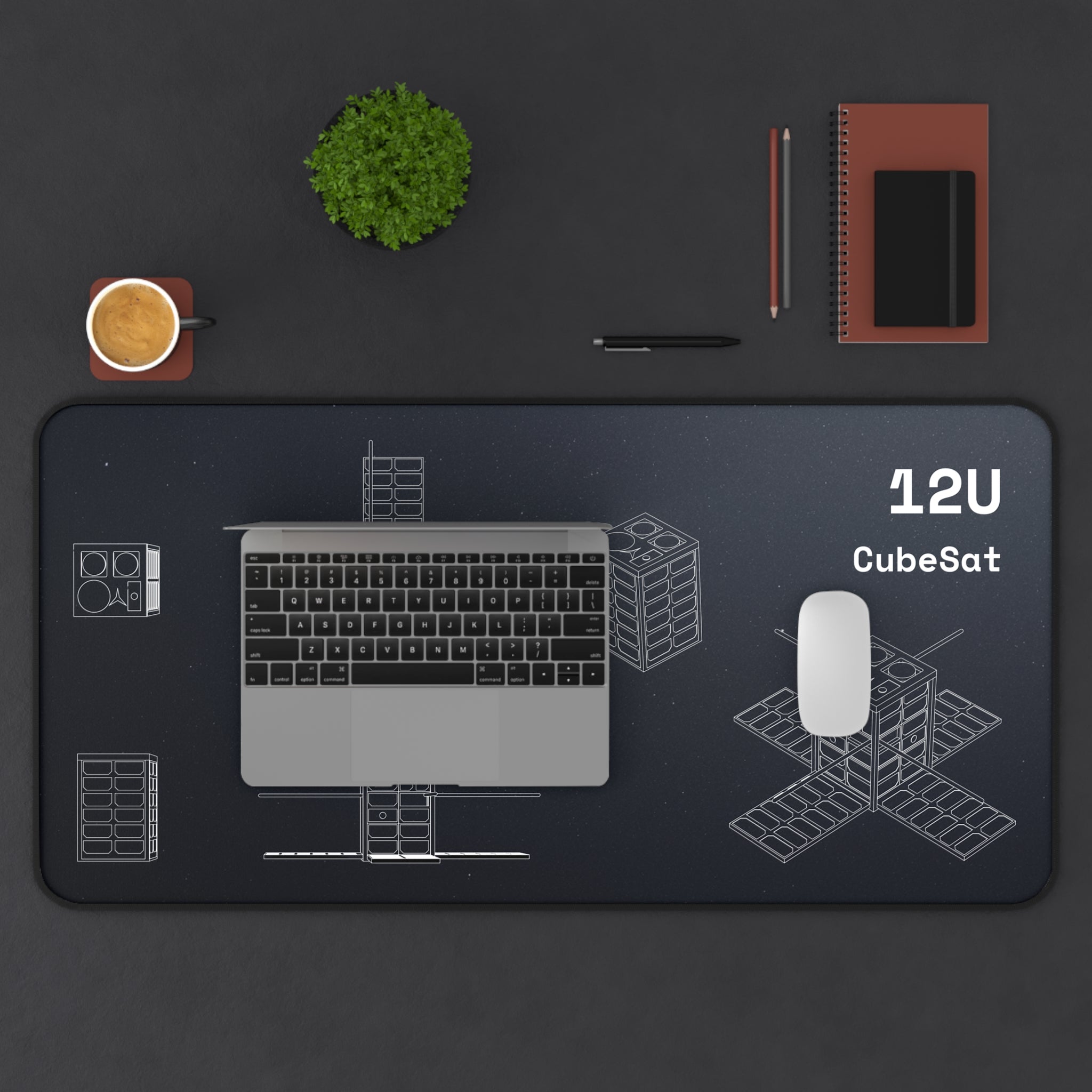 12U CubeSat Black Blueprint Mouse Pad