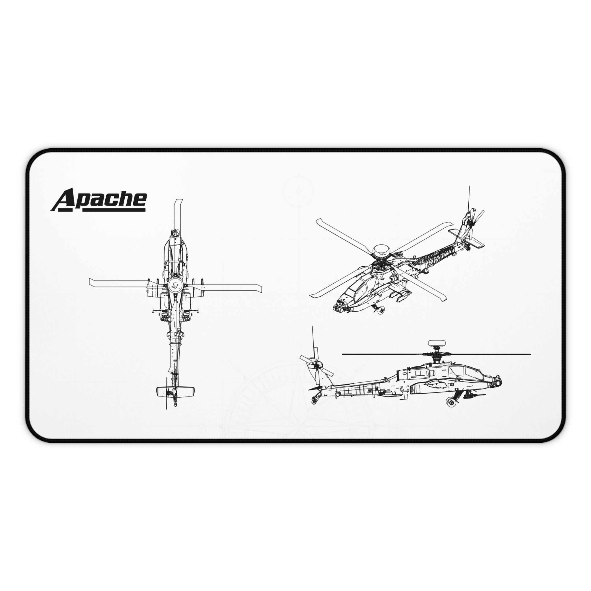 Apache Helicopter White Blueprint Mouse Pad / Desk Mat