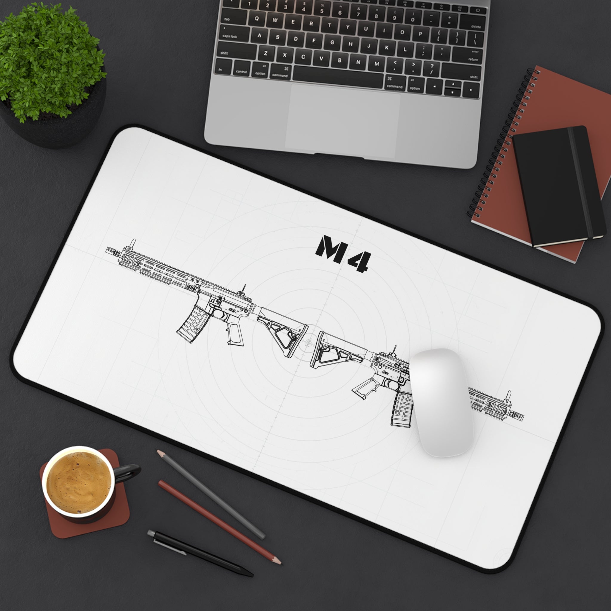 M4 Rifle White Mouse Pad / Desk Mat