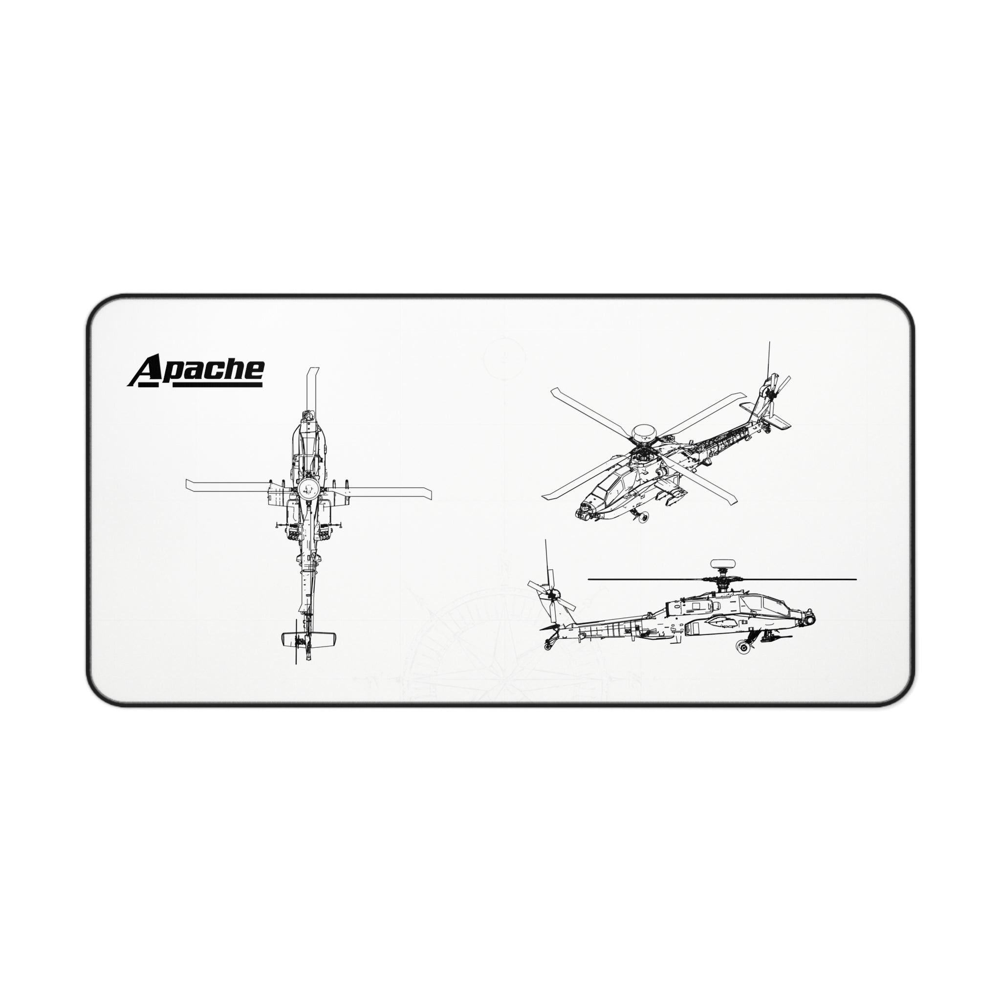 Apache Helicopter White Blueprint Mouse Pad / Desk Mat
