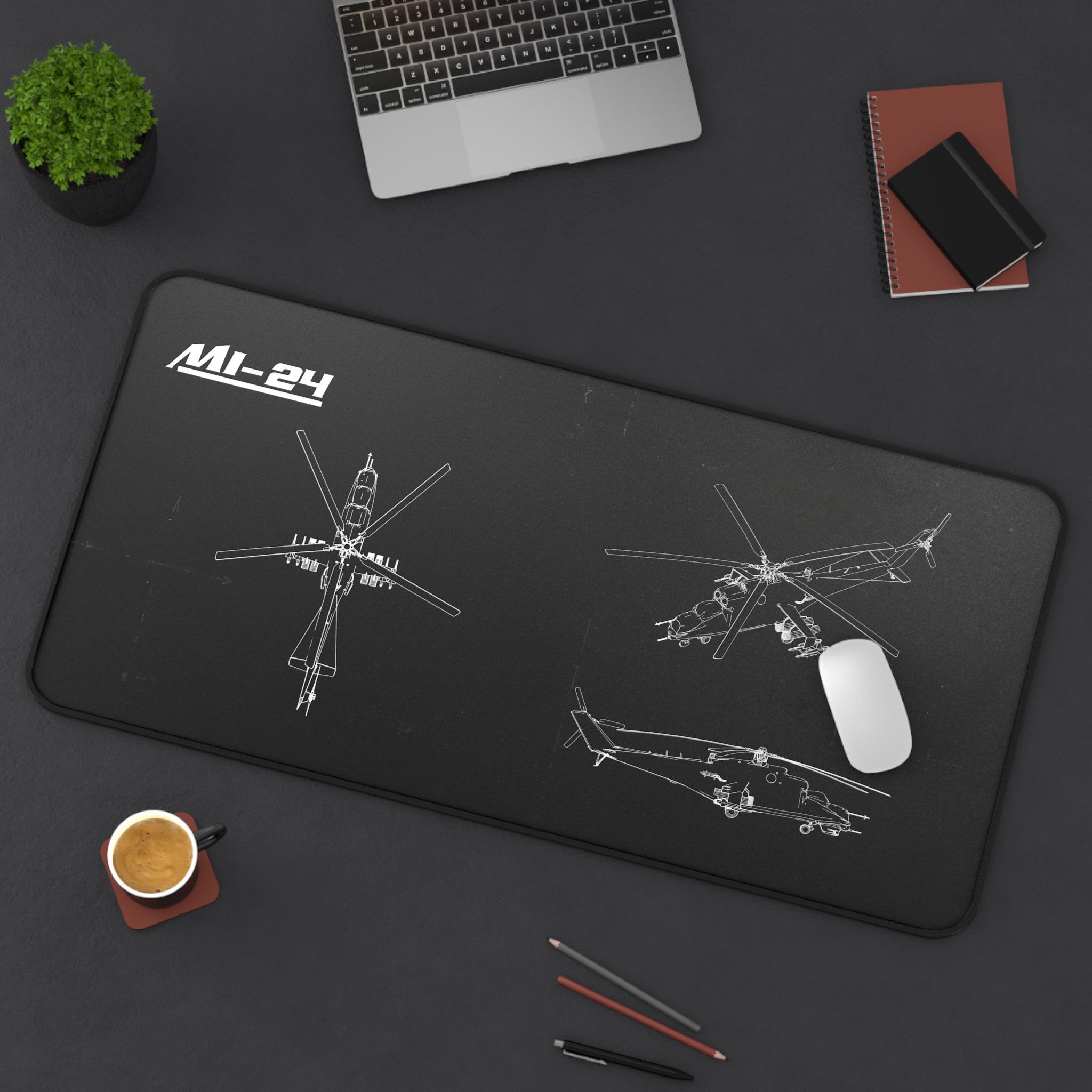 MI-24 Helicopter Black Blueprint Mouse Pad / Desk Mat