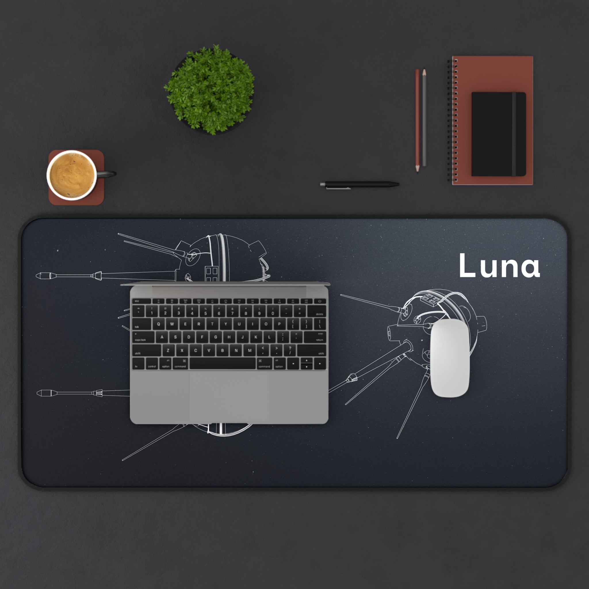 Luna Space Probe Black Blueprint Mouse Pad