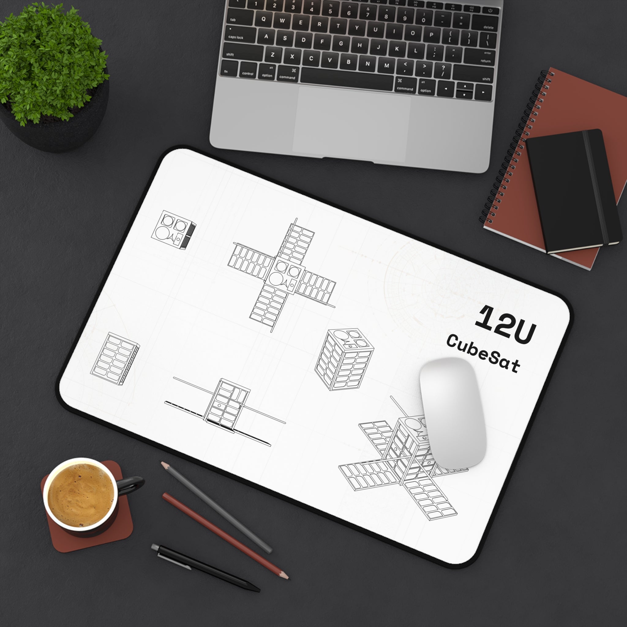 12U CubeSat White Blueprint Mouse Pad