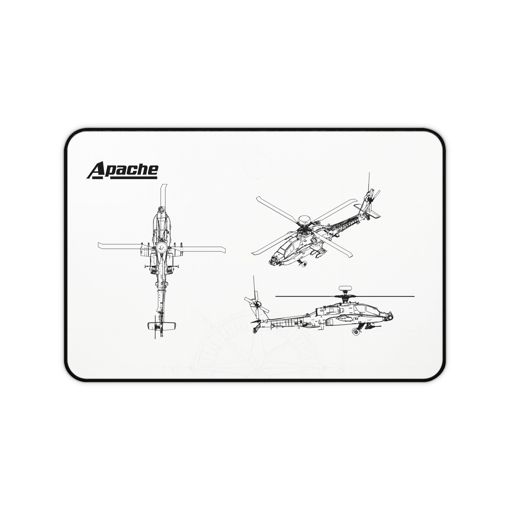 Apache Helicopter White Blueprint Mouse Pad / Desk Mat