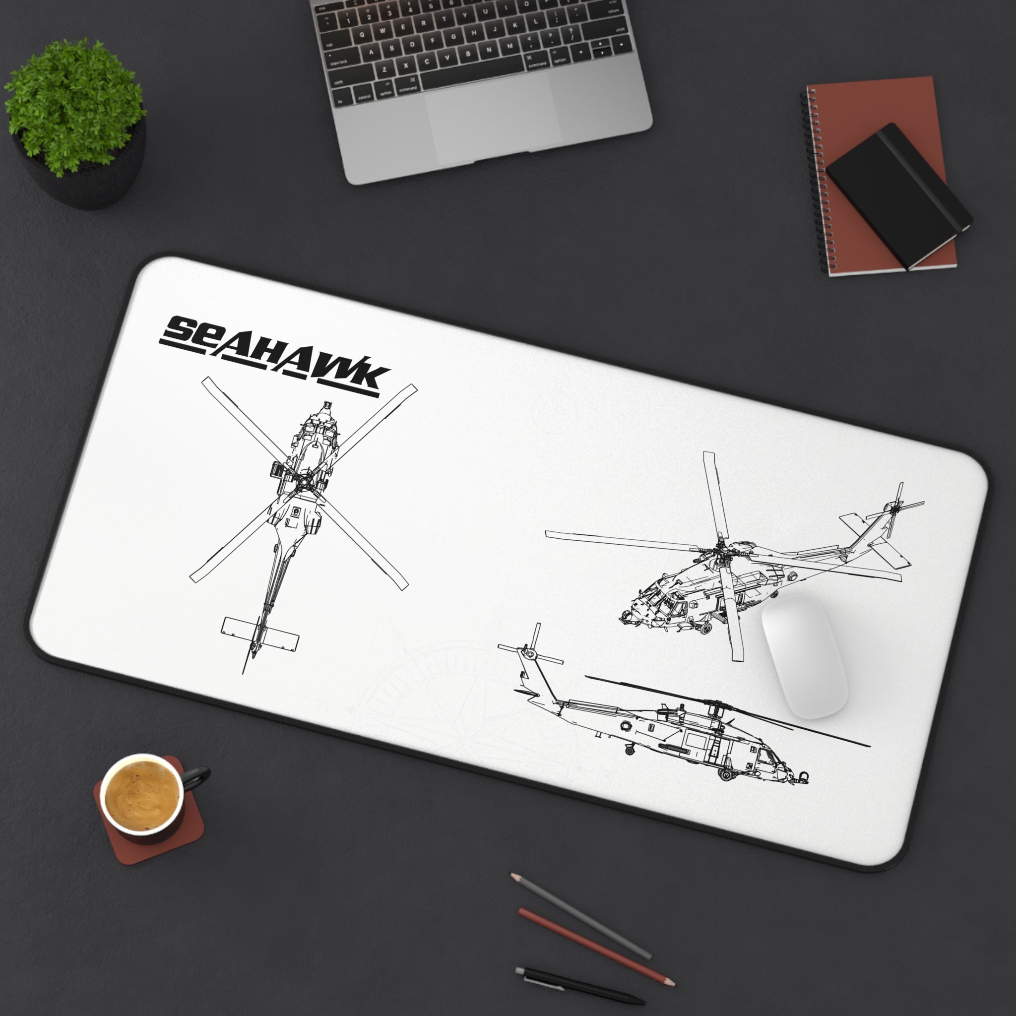 Seahawk Helicopter White Blueprint Mouse Pad / Desk Mat