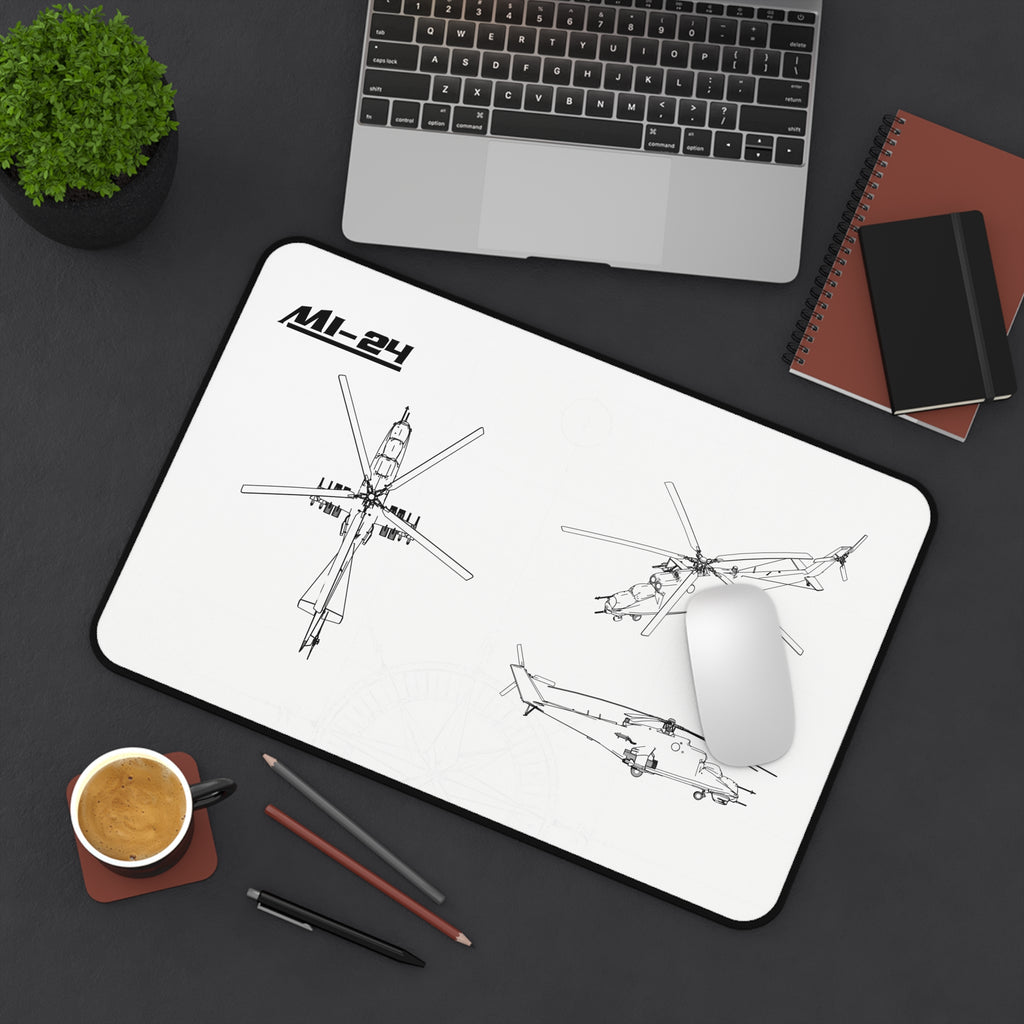 MI-24 Helicopter White Blueprint Mouse Pad / Desk Mat