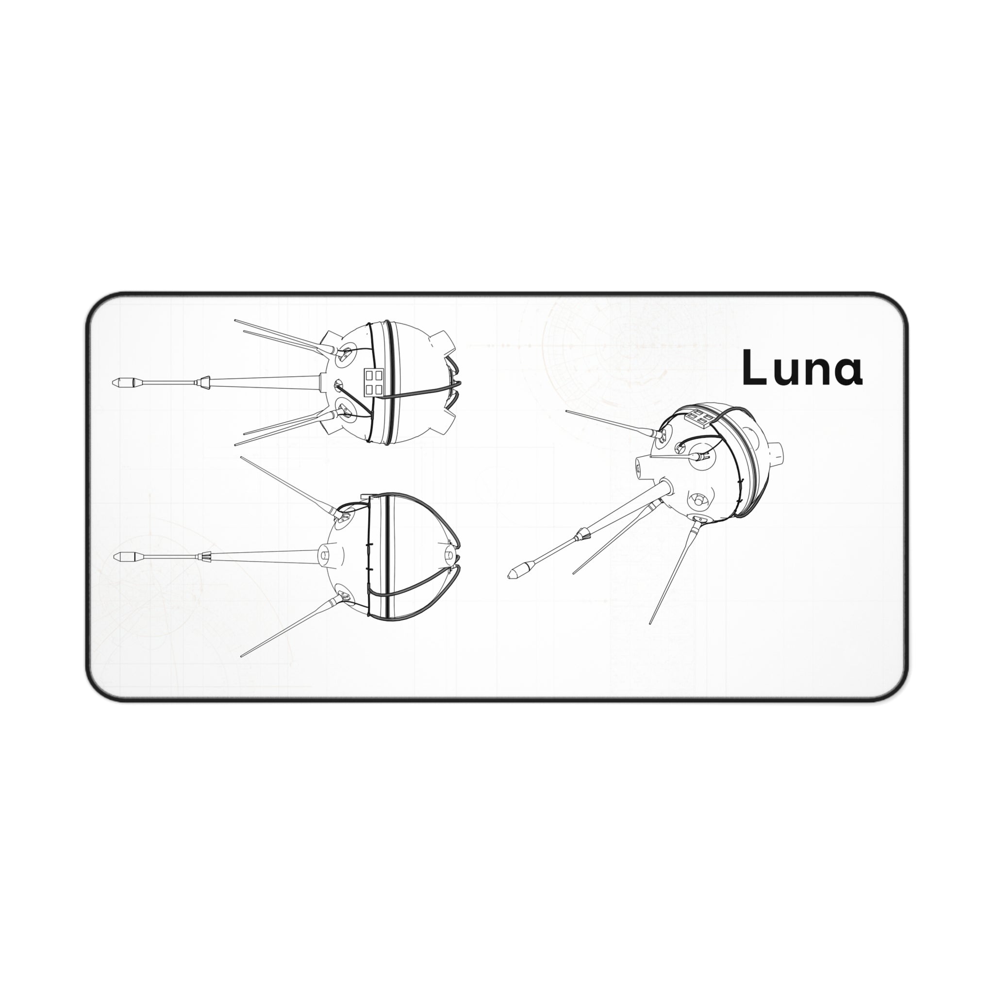 Luna Space Probe White Blueprint Mouse Pad / Desk Mat