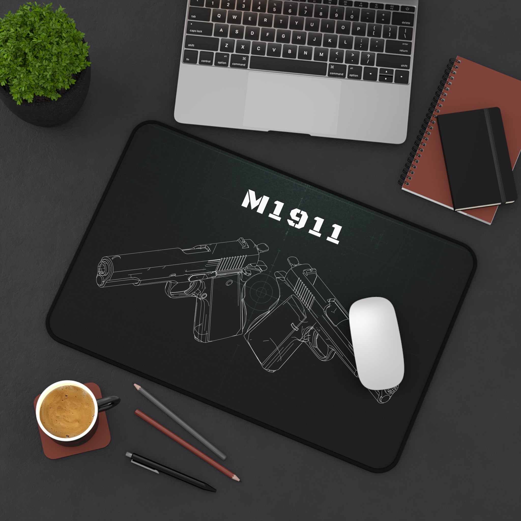 M1911 Pistol Black Blueprint Mouse Pad / Desk Mat