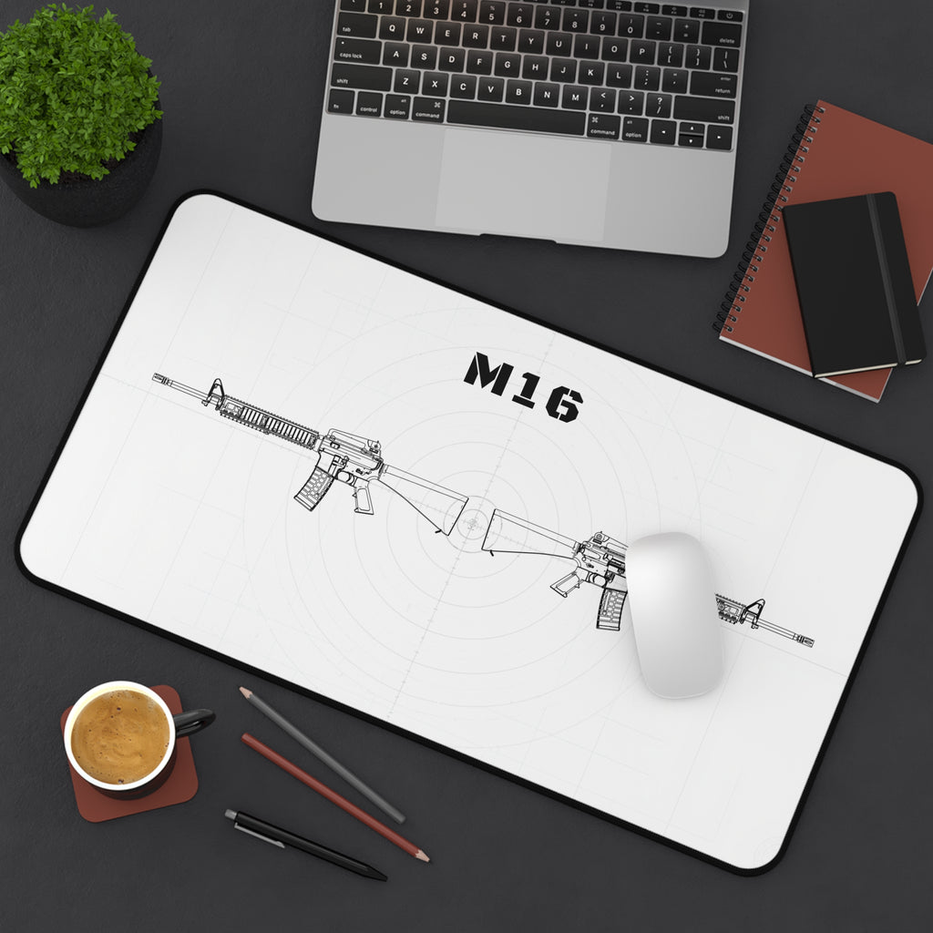 M16 Rifle White Blueprint Mouse Pad / Desk Mat