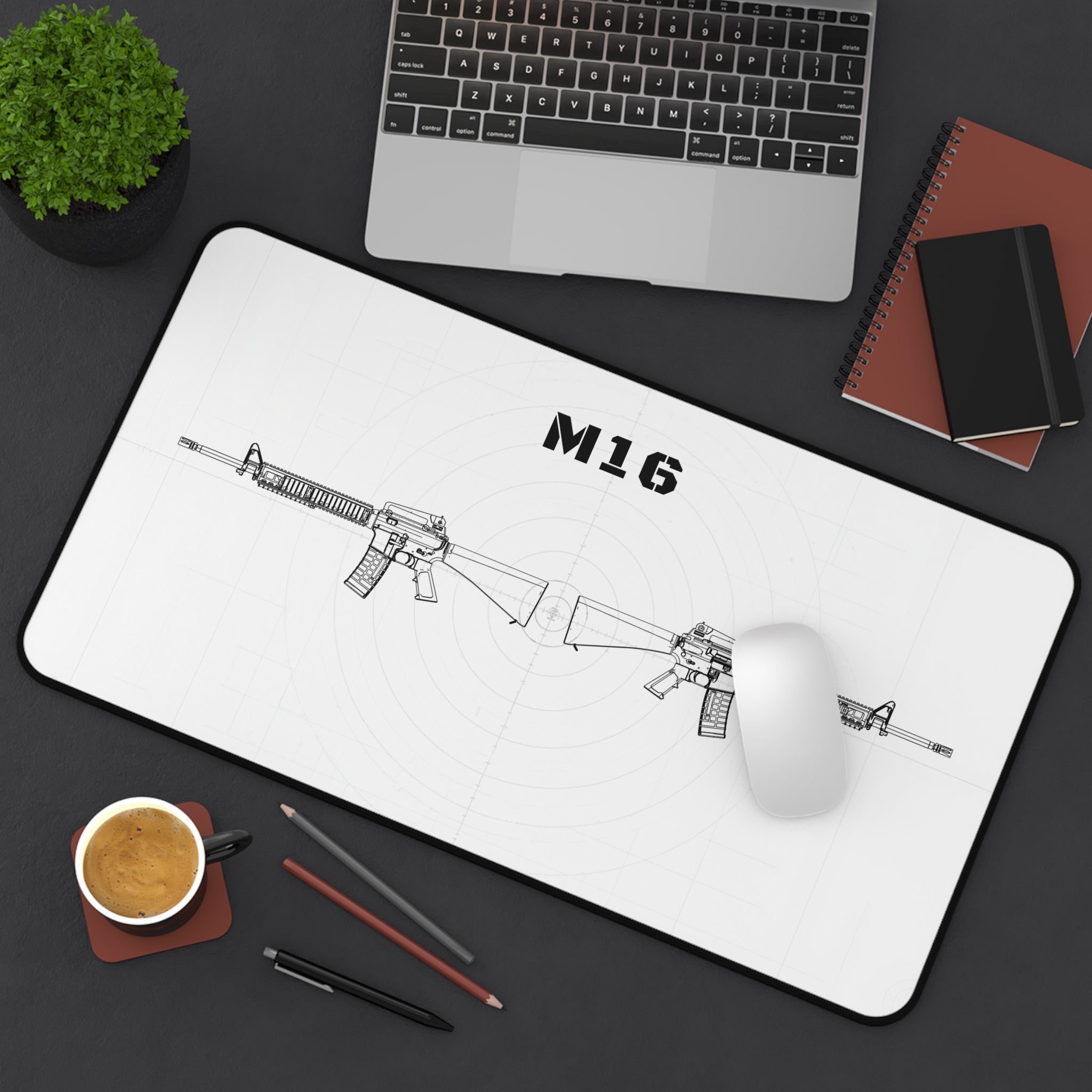 M16 Rifle White Blueprint Mouse Pad / Desk Mat