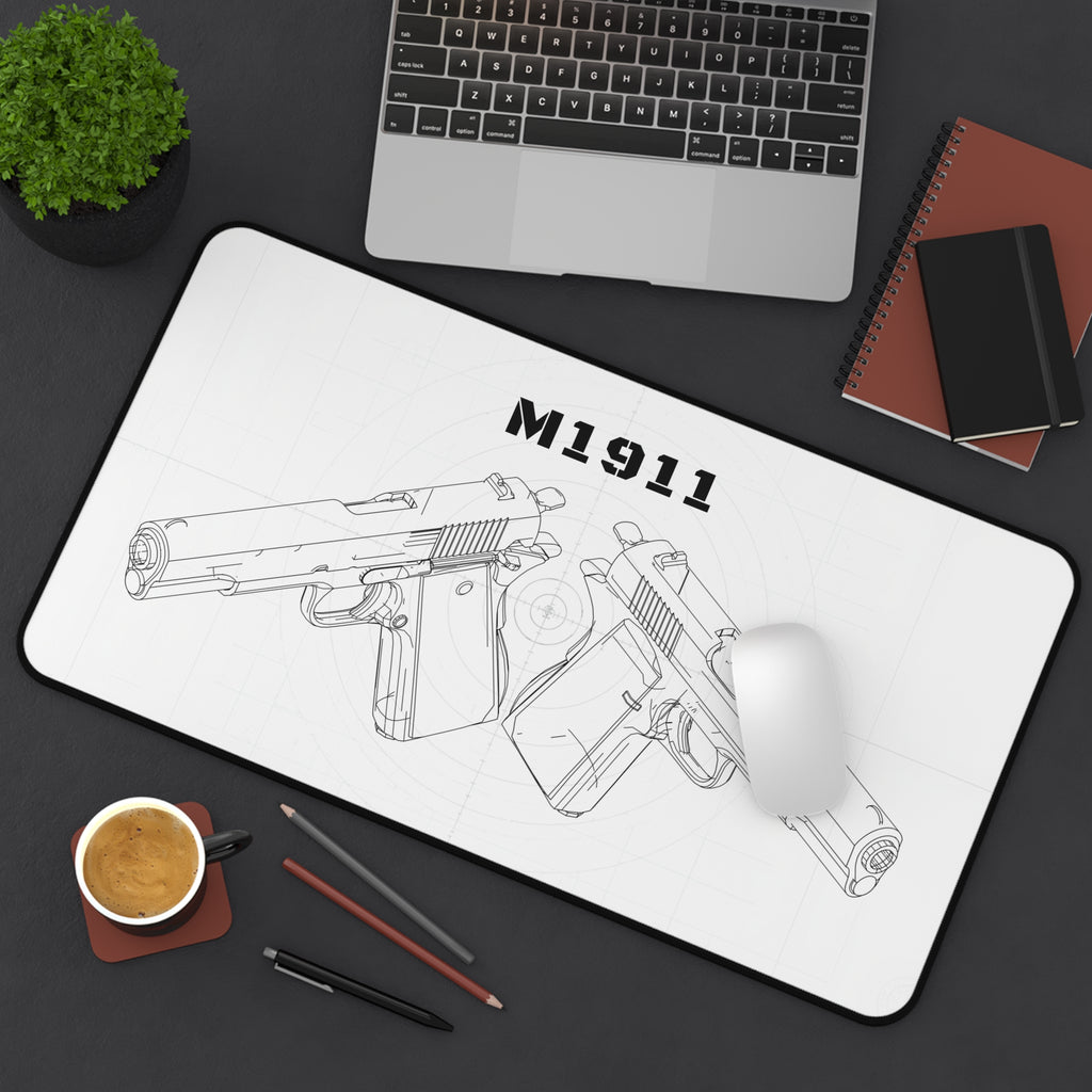 M1911 Pistol White Blueprint Mouse Pad / Desk Mat