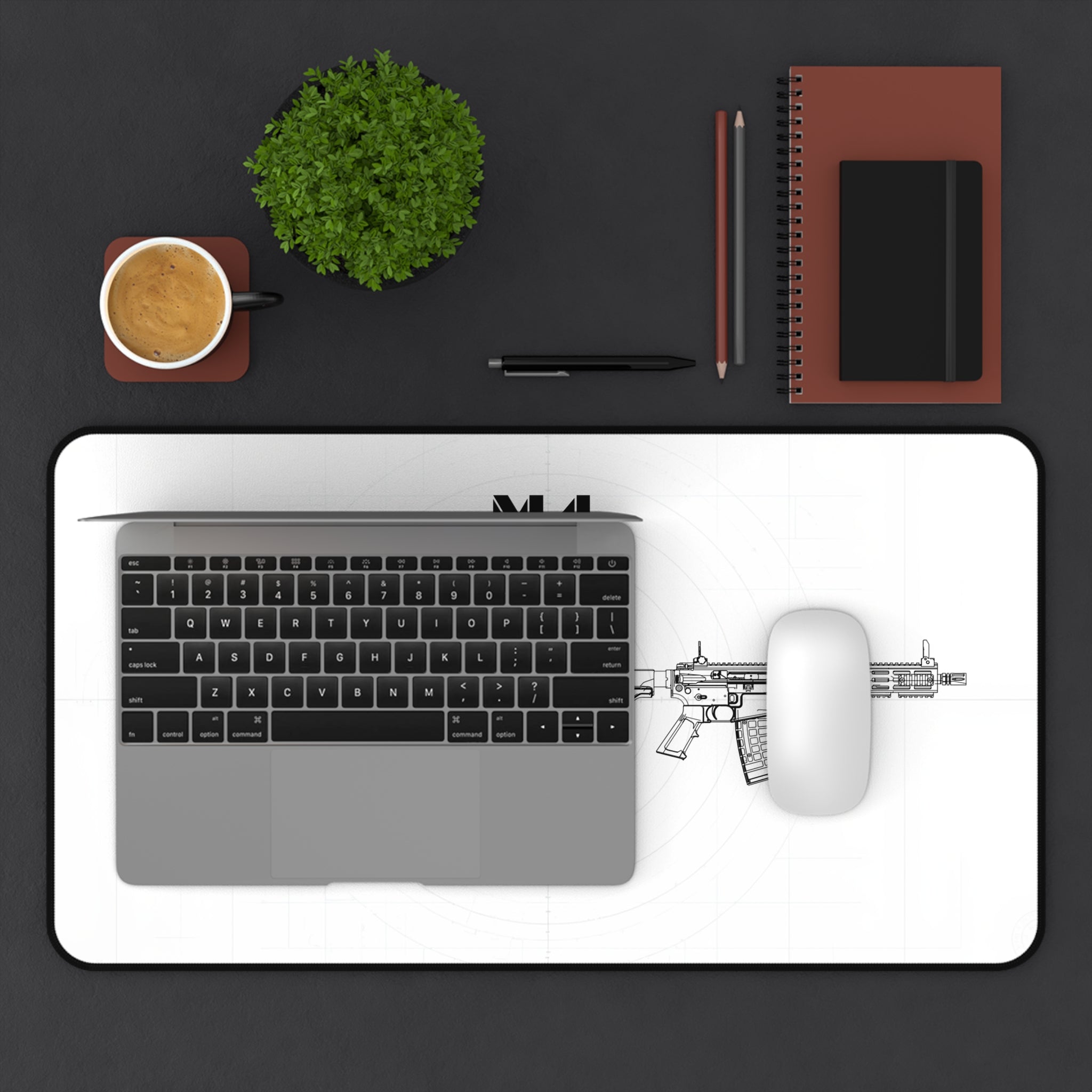 M4 Rifle White Mouse Pad / Desk Mat