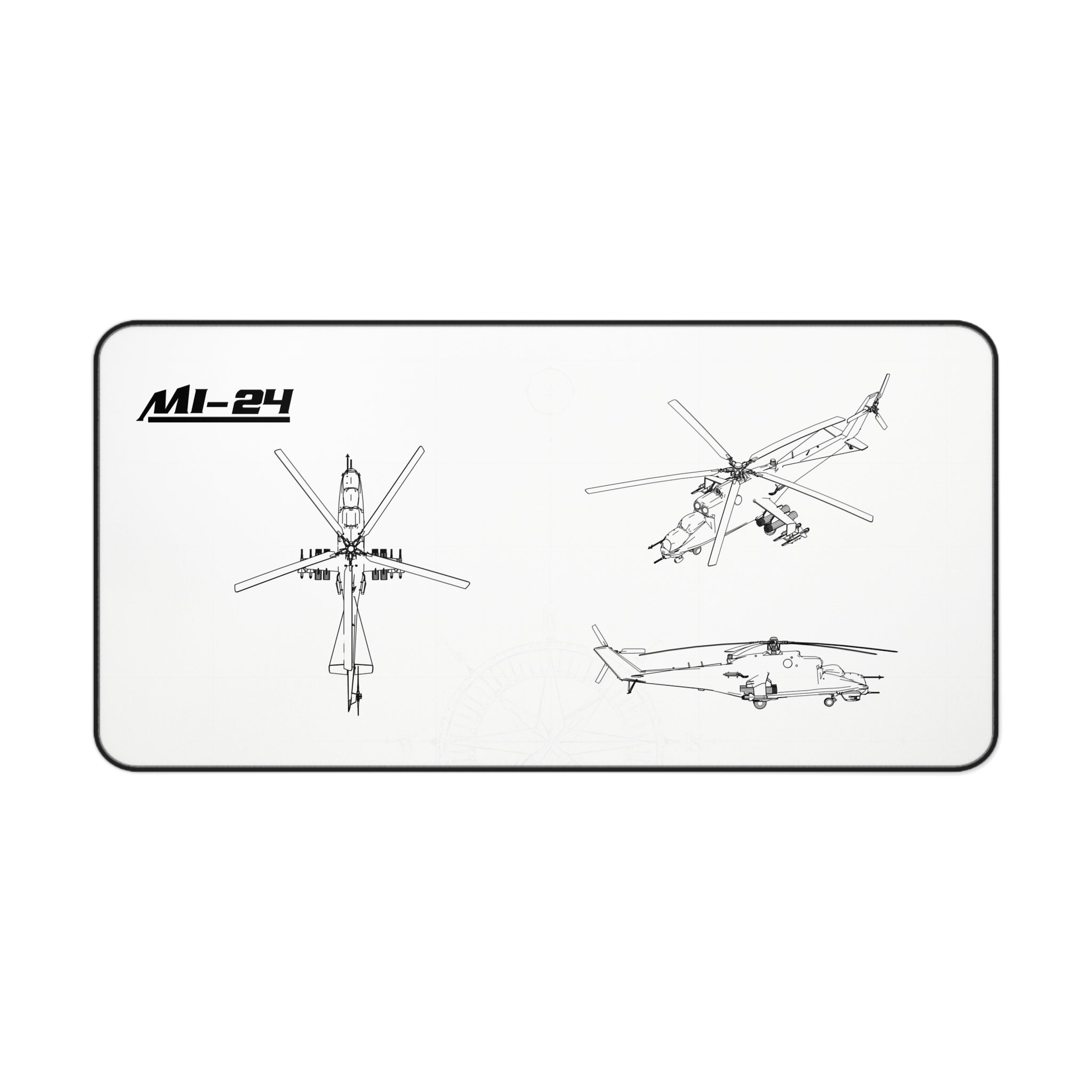 MI-24 Helicopter White Blueprint Mouse Pad / Desk Mat