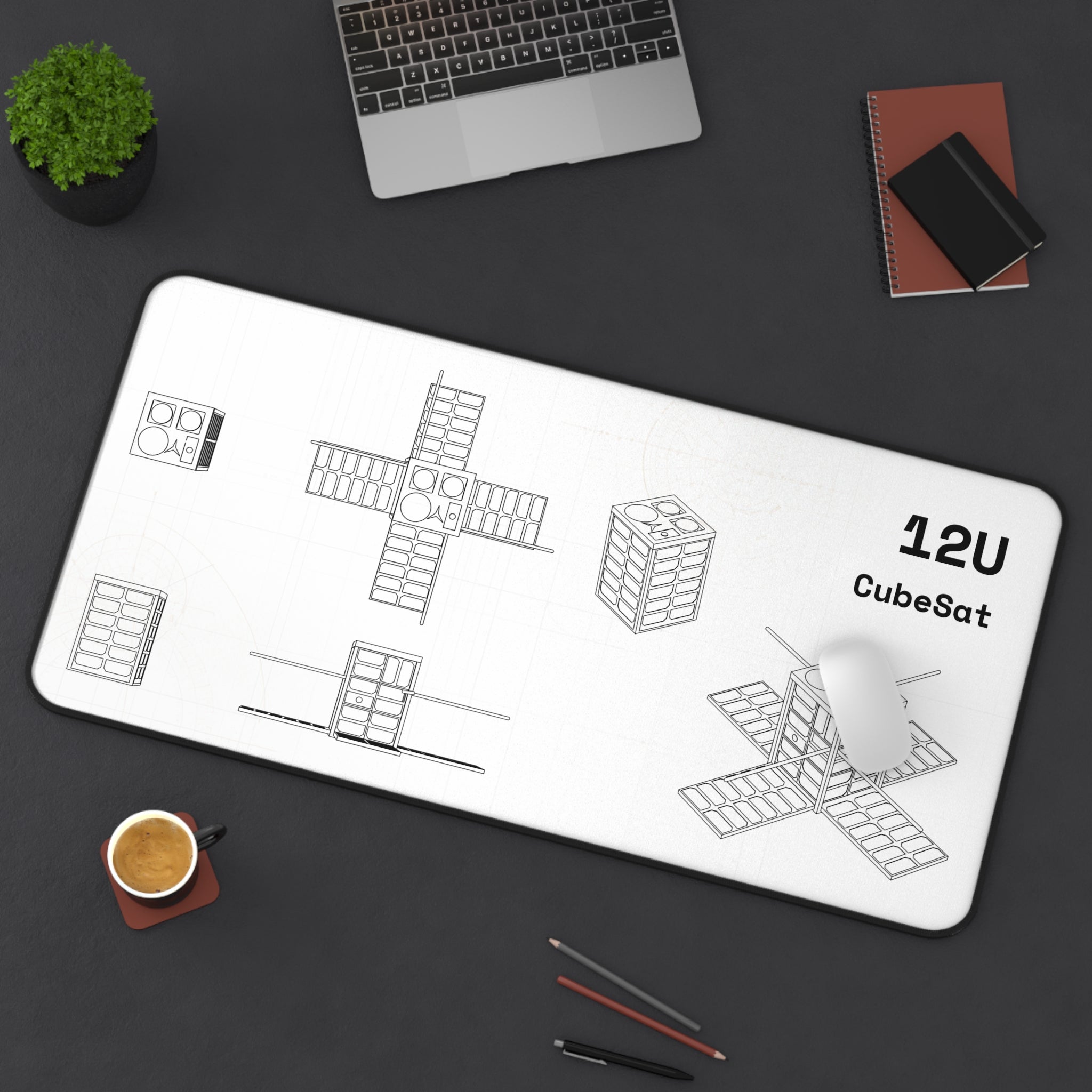 12U CubeSat White Blueprint Mouse Pad