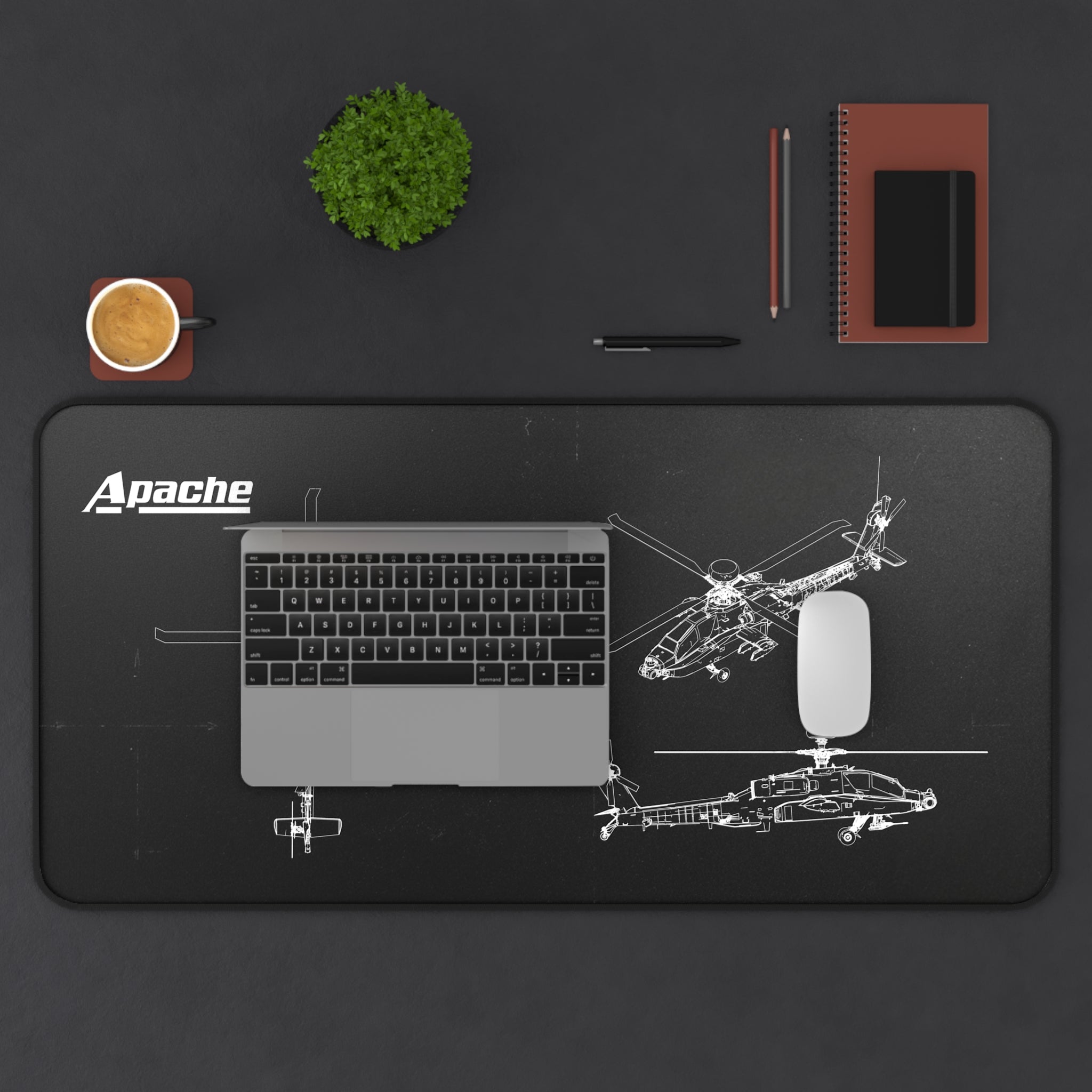 Apache Helicopter Black Blueprint Mouse Pad / Desk Mat