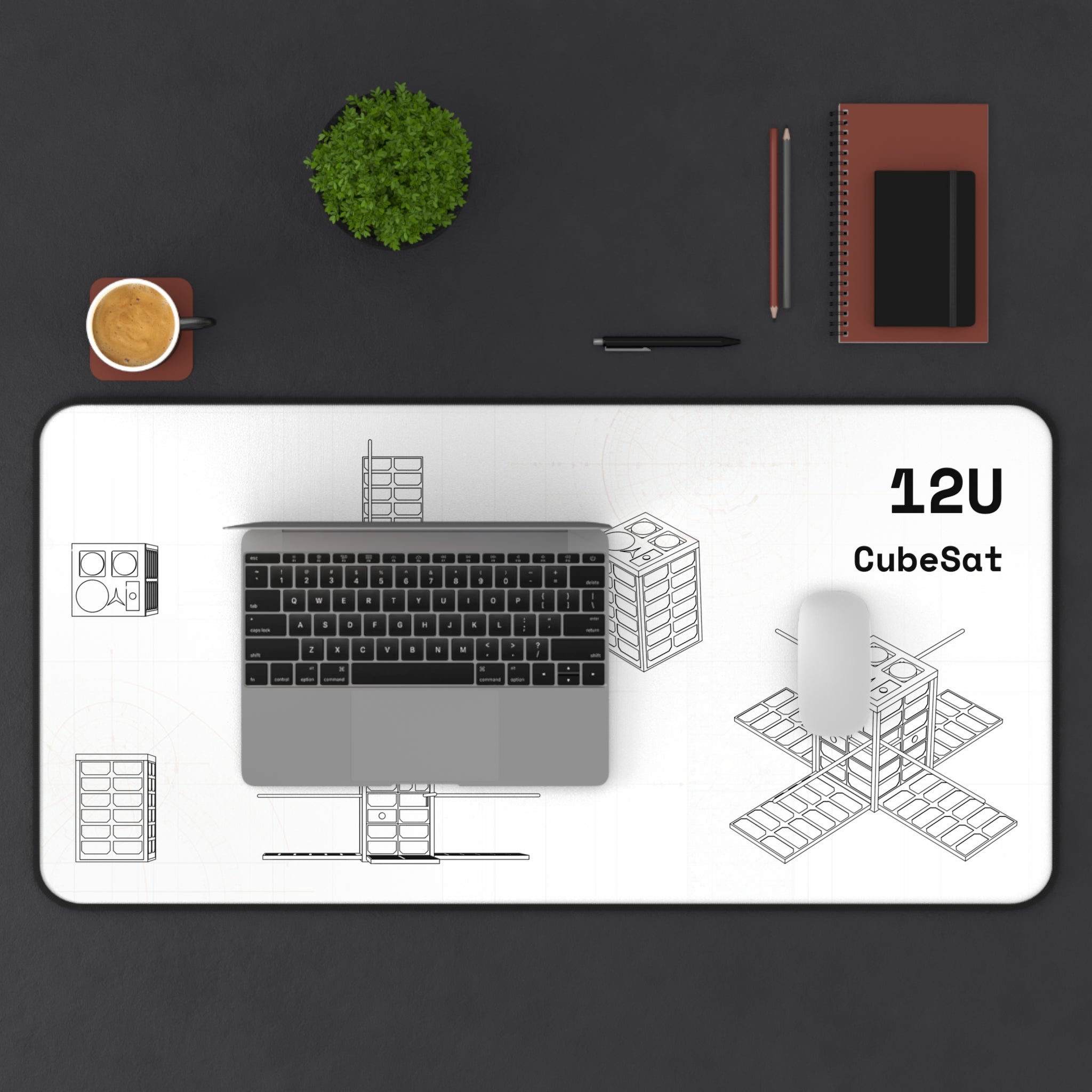 12U CubeSat White Blueprint Mouse Pad