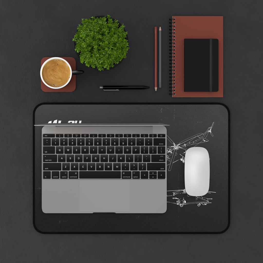 MI-24 Helicopter Black Blueprint Mouse Pad / Desk Mat