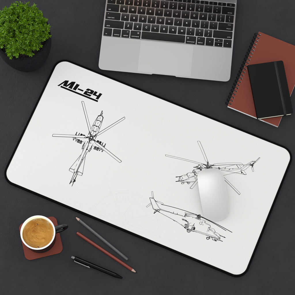 MI-24 Helicopter White Blueprint Mouse Pad / Desk Mat