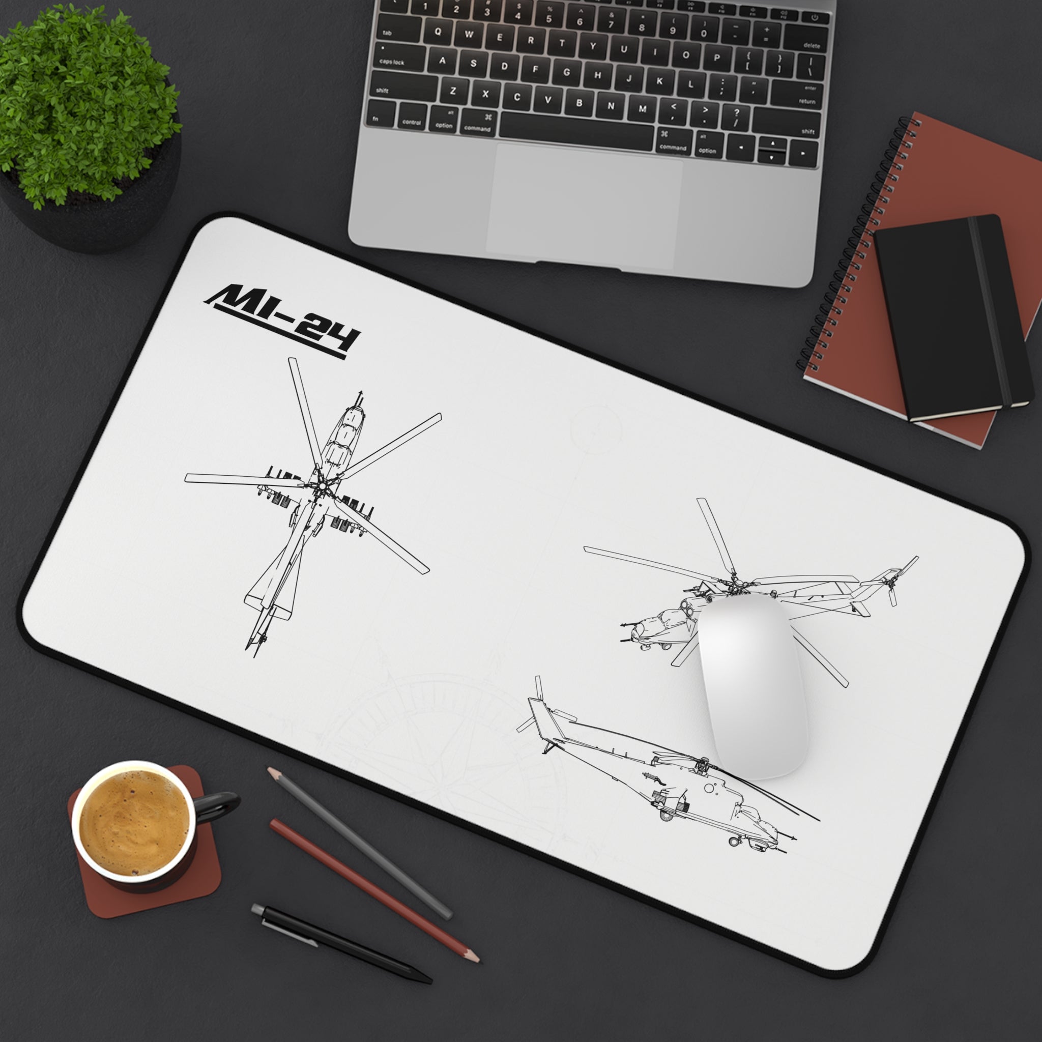 MI-24 Helicopter White Blueprint Mouse Pad / Desk Mat