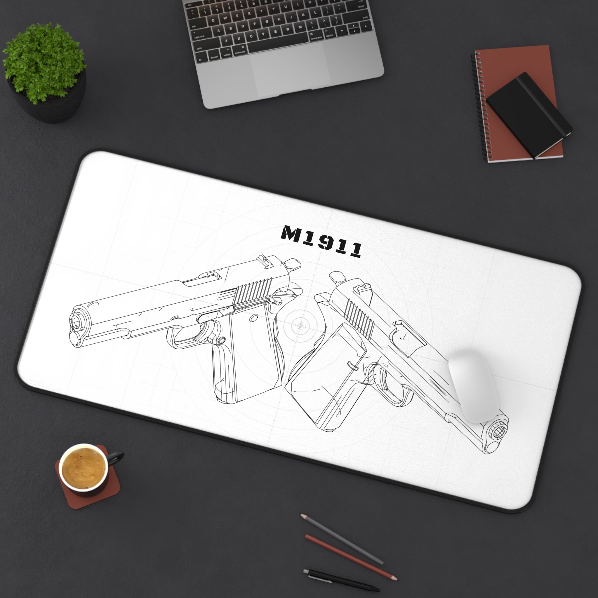 M1911 Pistol White Blueprint Mouse Pad / Desk Mat